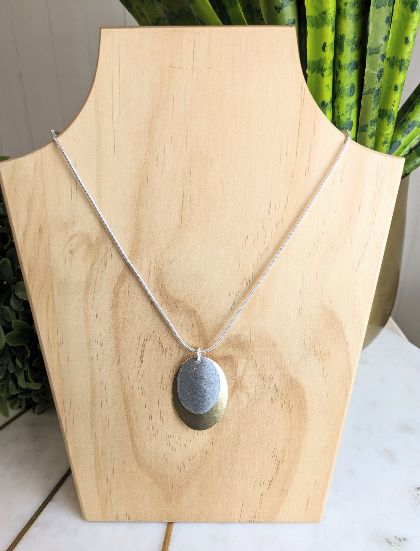 MARJORIE BAER GOLD AND SILVER OVALS NECKLACE