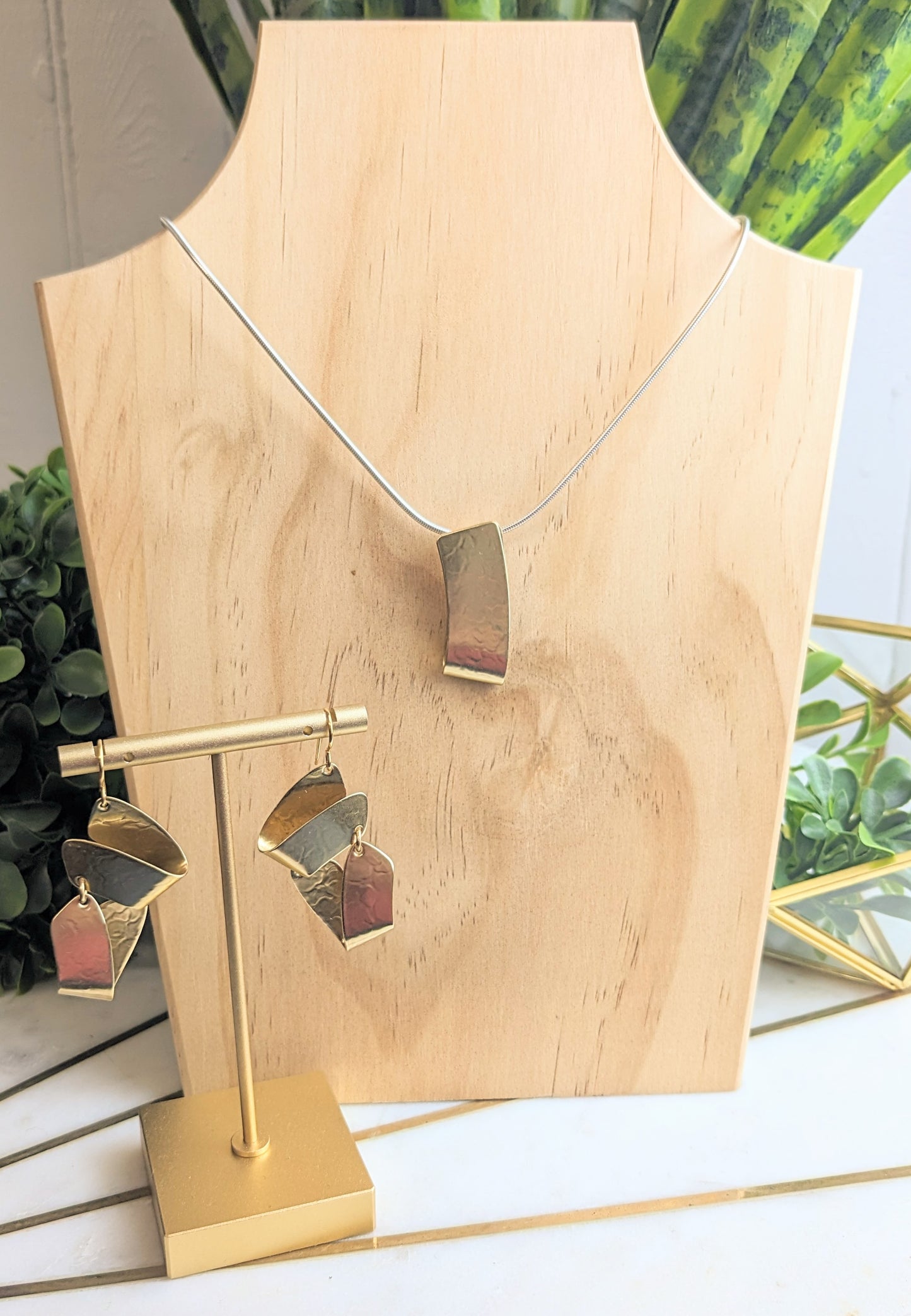 MARJORIE BAER ABSTRACT BRASS DANGLY EARRINGS