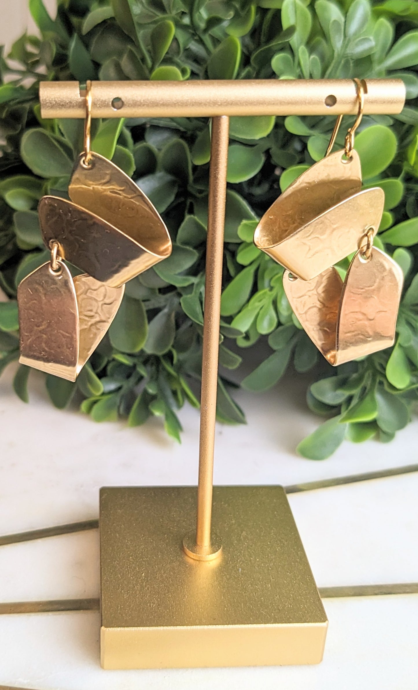 MARJORIE BAER ABSTRACT BRASS DANGLY EARRINGS