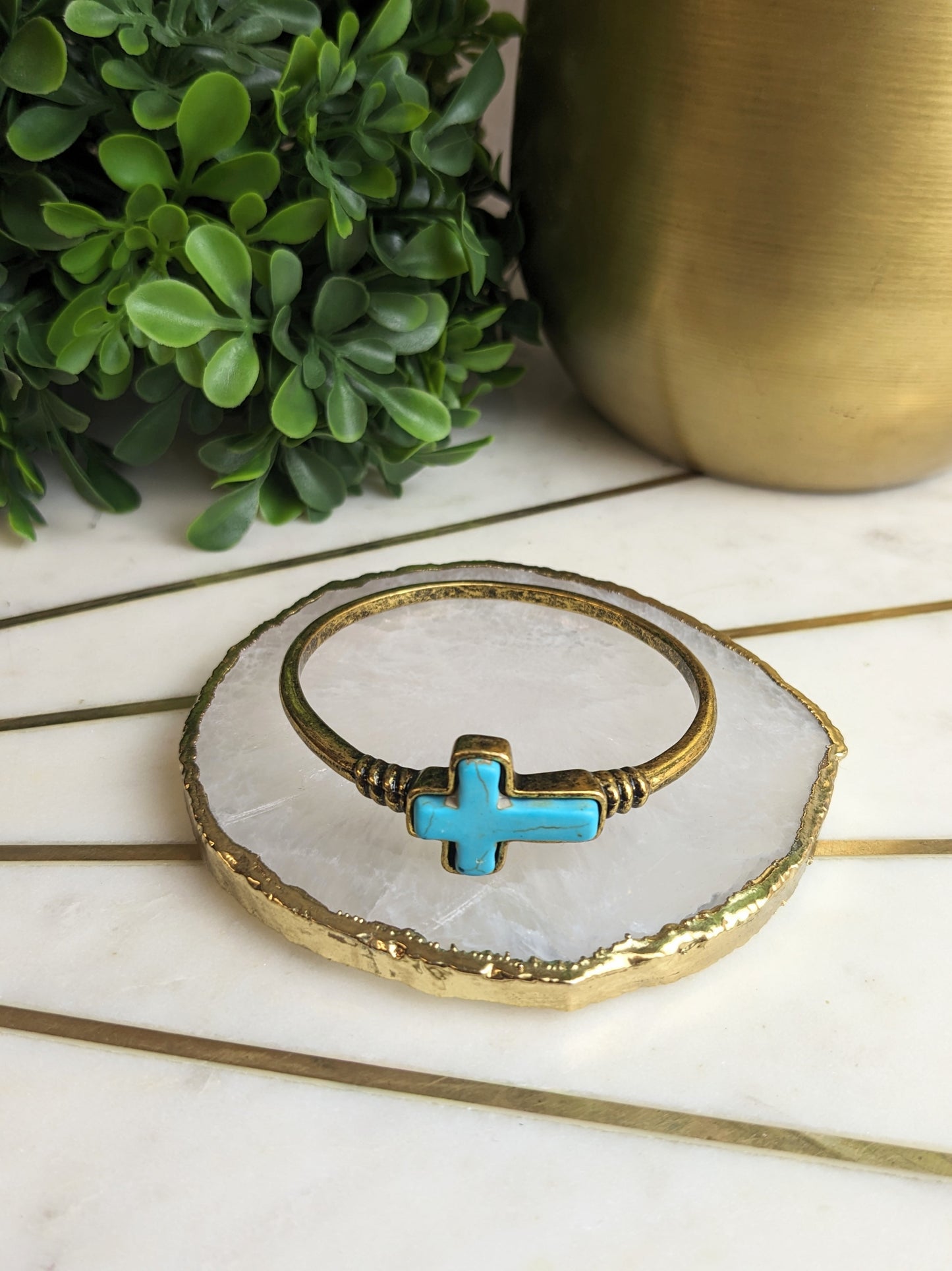 TURQUOISE CROSS BANGLE BRACELET