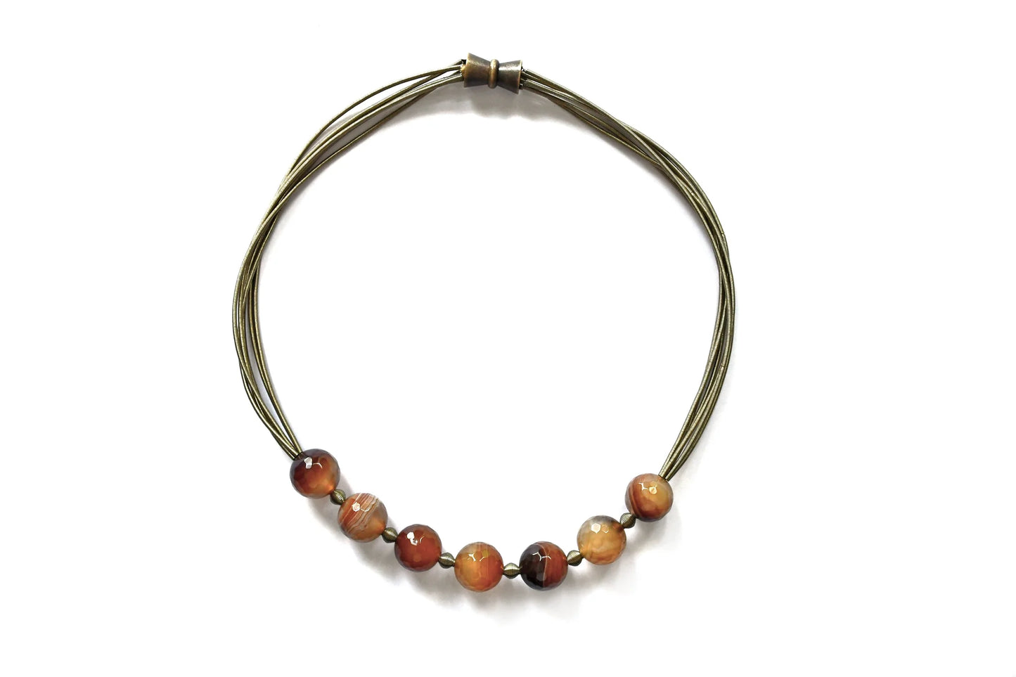 SEA LILY MULTI STRAND BRONZE WIRE NECKLACE WITH BRONZE-BEIGE AGATE BEADS