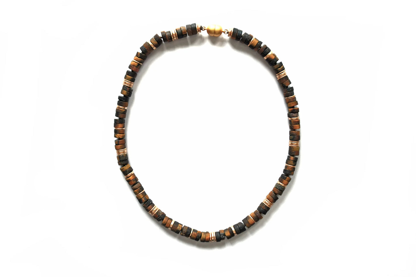 SEA LILY TIGER EYE WITH GOLD DISCS NECKLACE