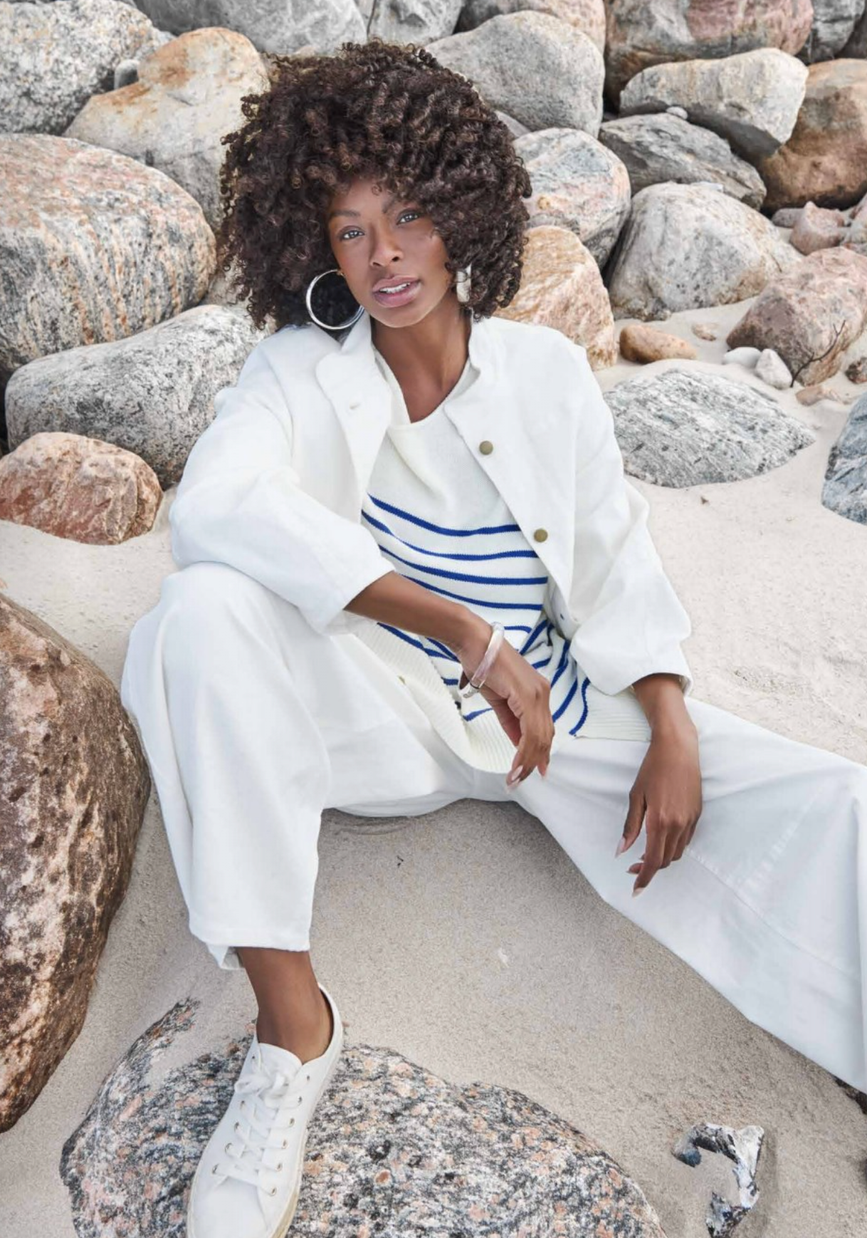 NOEN ANGLED STRIPE ASSYMETRIC PULLOVER