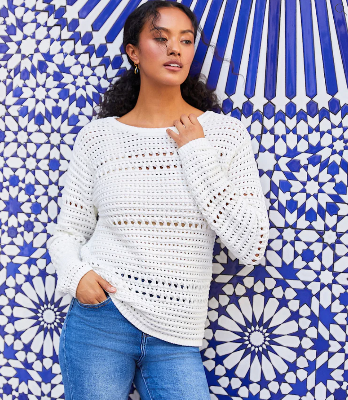 KAREN KANE BOATNECK CROCHET SWEATER
