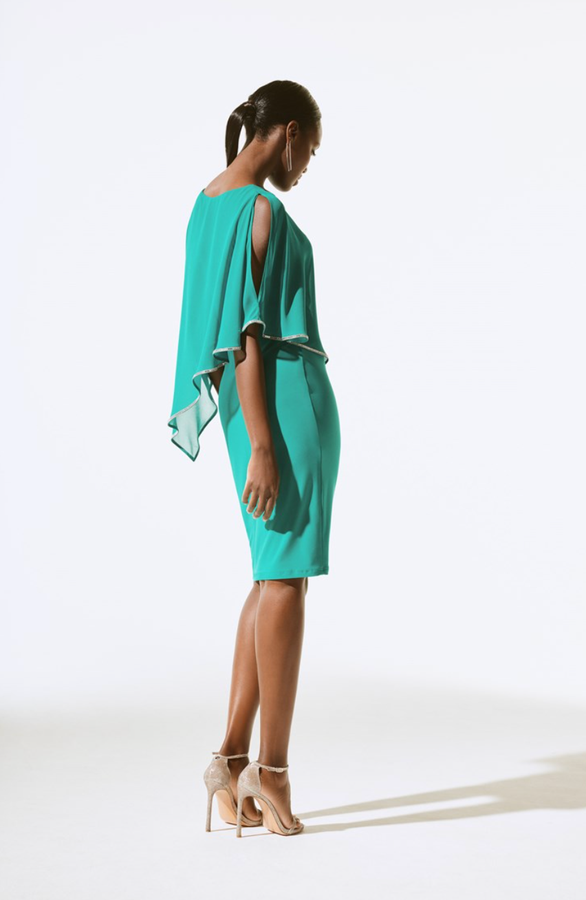 JOSEPH RIBKOFF CHIFFON AND SILKY KNIT PONCHO DRESS