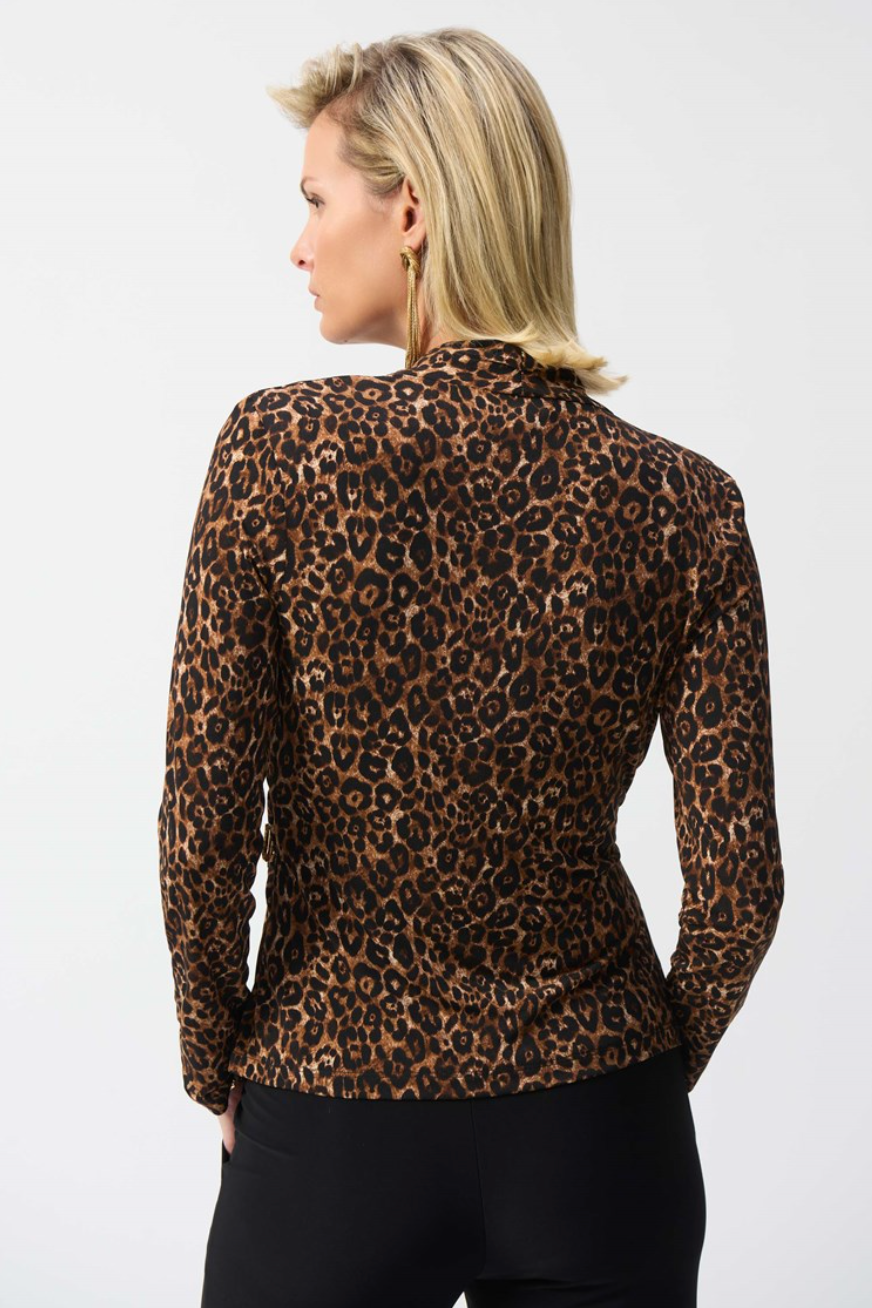 JOSEPH RIBKOFF SILKY KNIT ANIMAL PRINT WRAP TOP