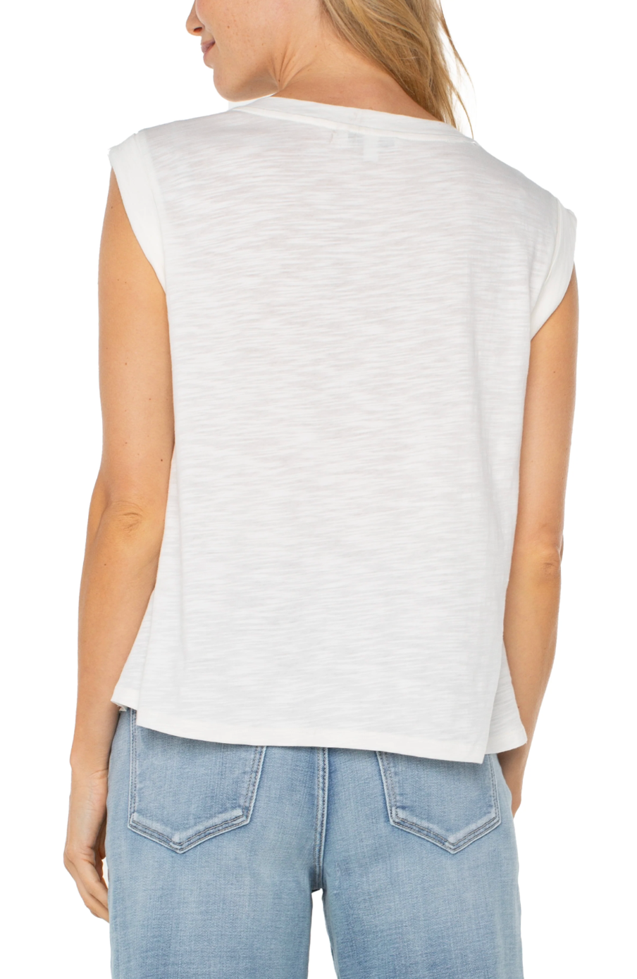 LIVERPOOL SLEEVELESS WOVEN KNIT TOP