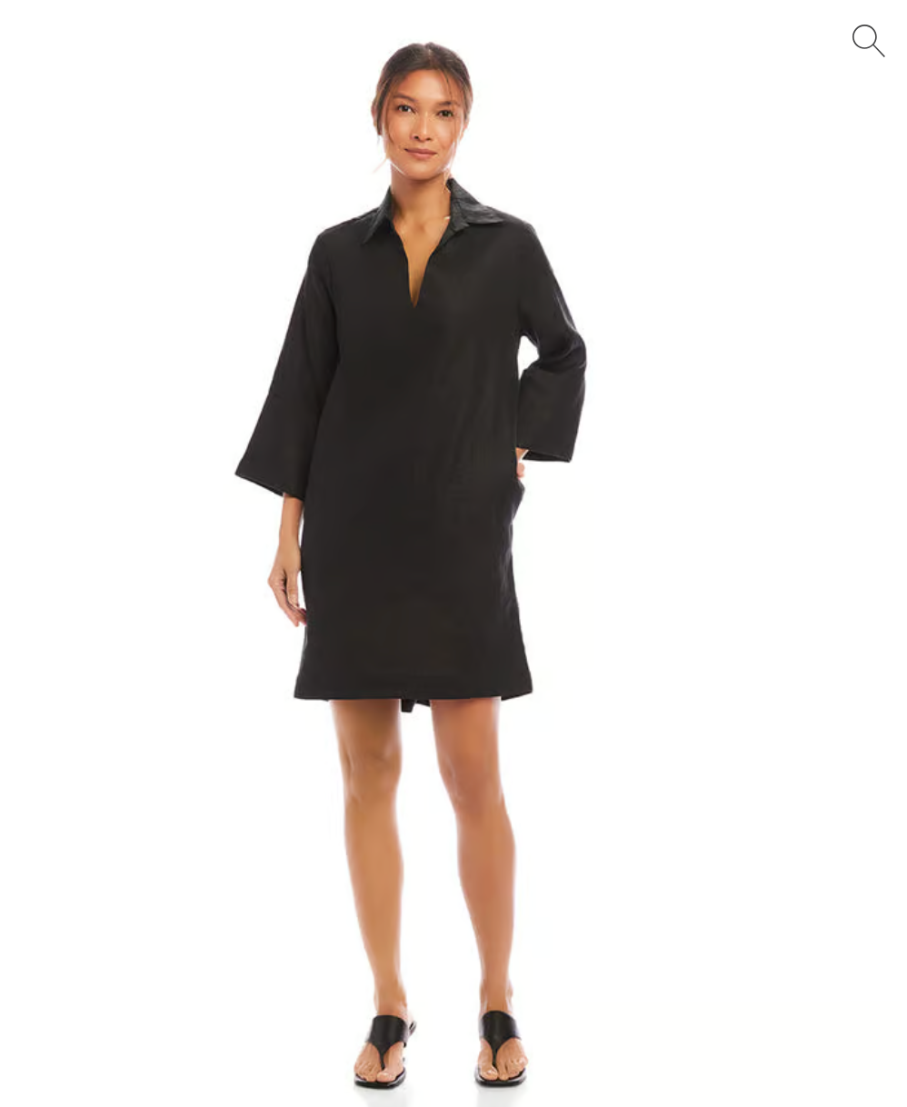 Karen Kane Cuffed Sleeve Linen Dress S / Black Karen Kane Cuffed Sleeve Linen Dress S / Black