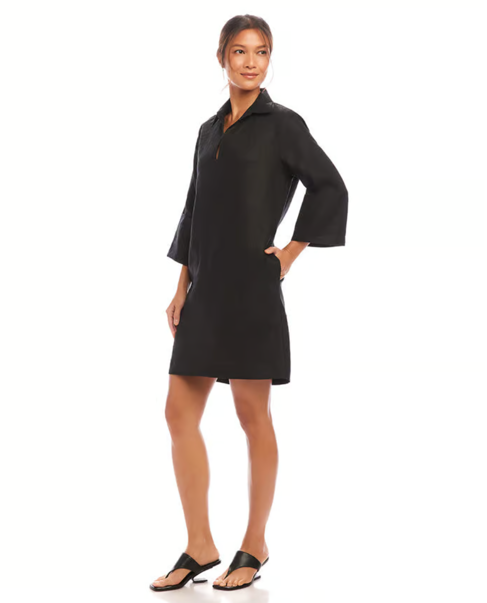KAREN KANE CUFFED SLEEVE LINEN DRESS