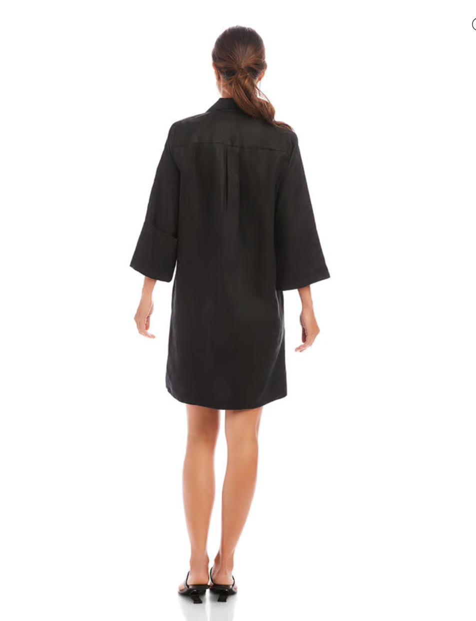 KAREN KANE CUFFED SLEEVE LINEN DRESS