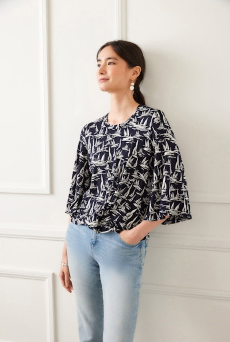 KAREN KANE FLARE SLEEVE DRAPE FRONT TOP