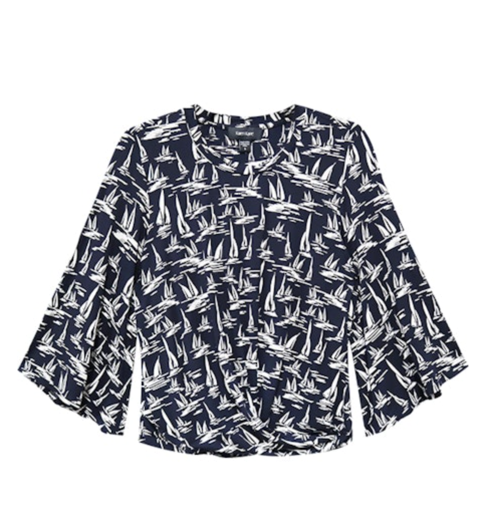 KAREN KANE FLARE SLEEVE DRAPE FRONT TOP