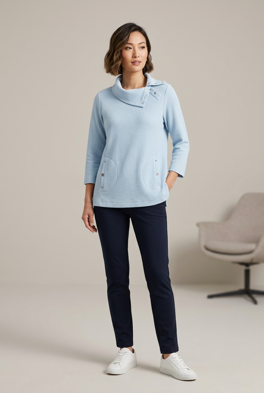 Carine Embossed Snap-Collar Pullover