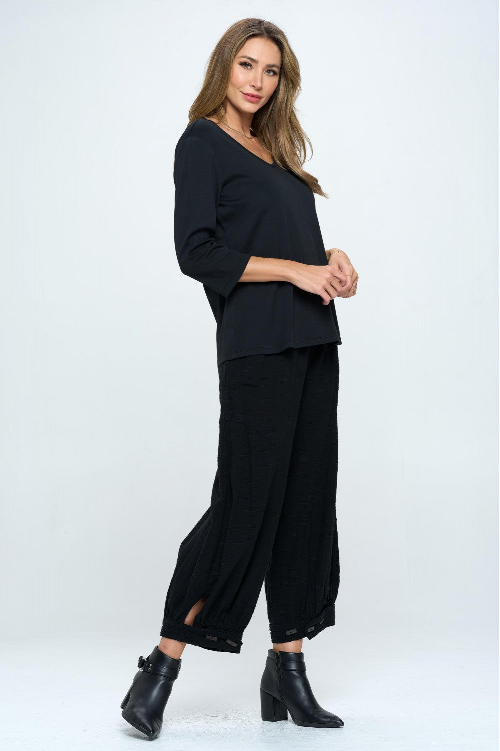 Focus Baby Rib 3/4 Sleeve V-neck Tee