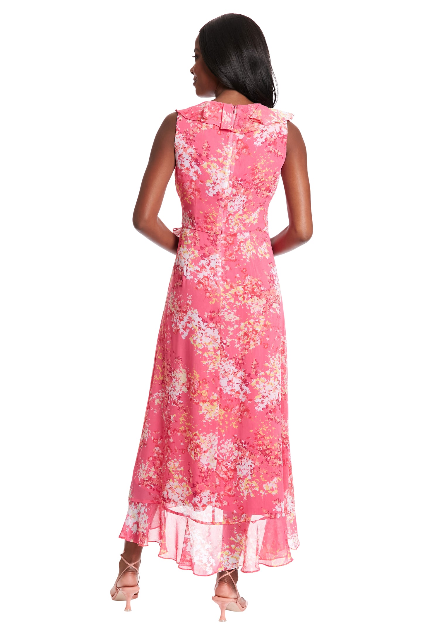 LONDON TIMES SIDE TIE RUFFLE WRAP DRESS