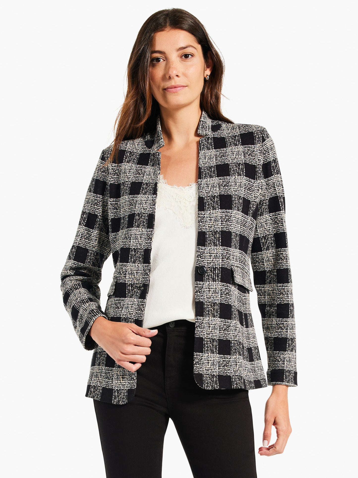 NIC+ZOE PERFECTLY PLAID KNIT BLAZER