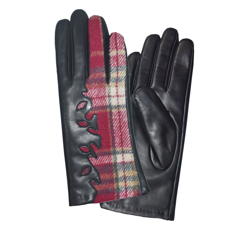 RYHAN CUT OUT LEATHER & PLAID GLOVES