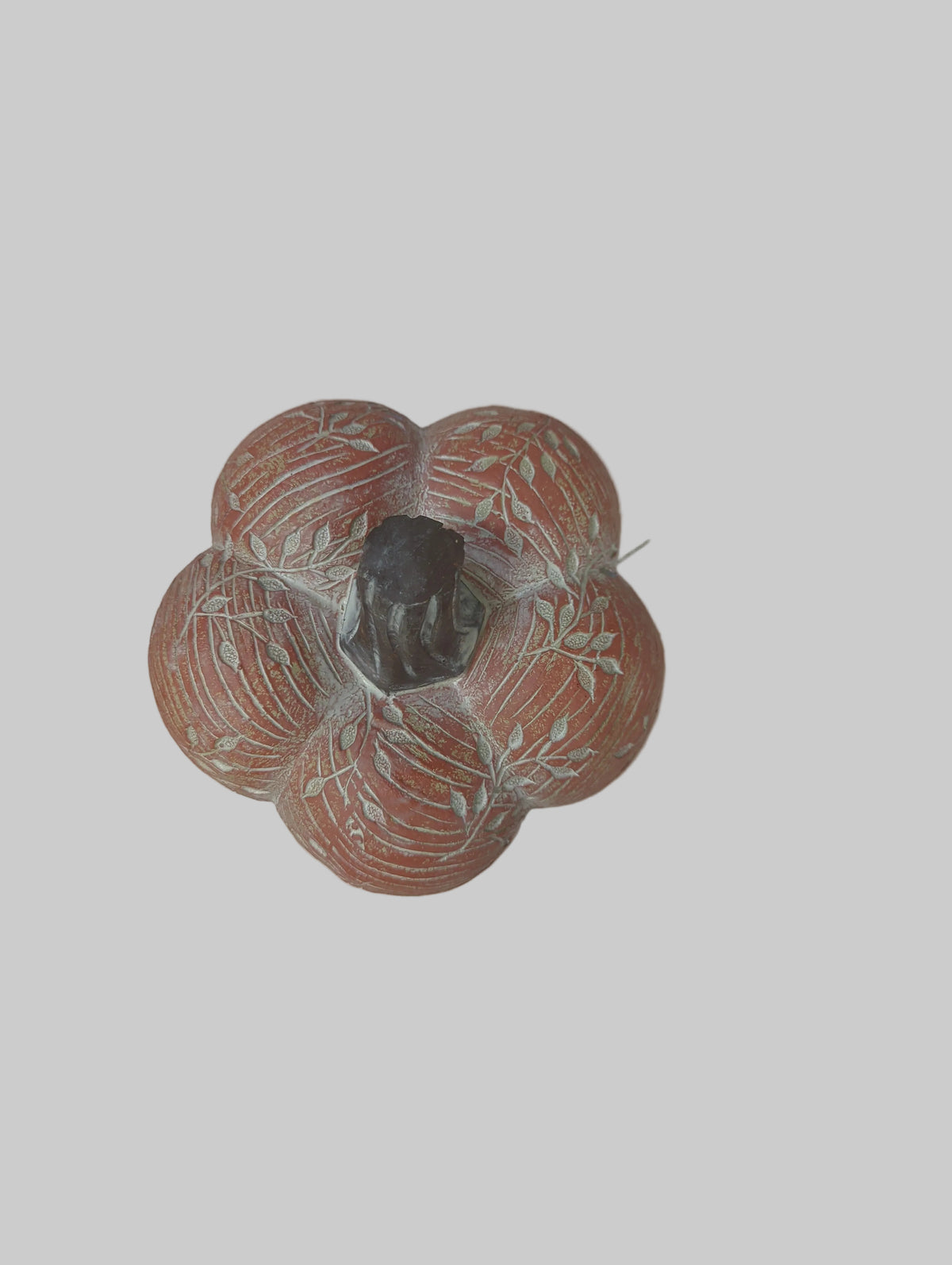 K&K Wood Grain and Floral Carved Resin Pumpkin