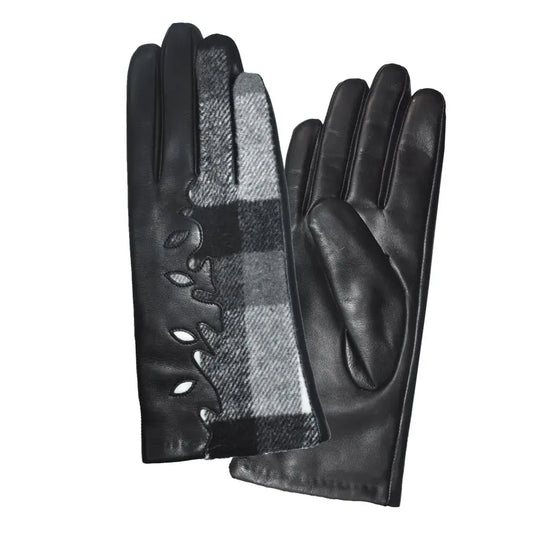 RYHAN CUT OUT LEATHER & PLAID GLOVES