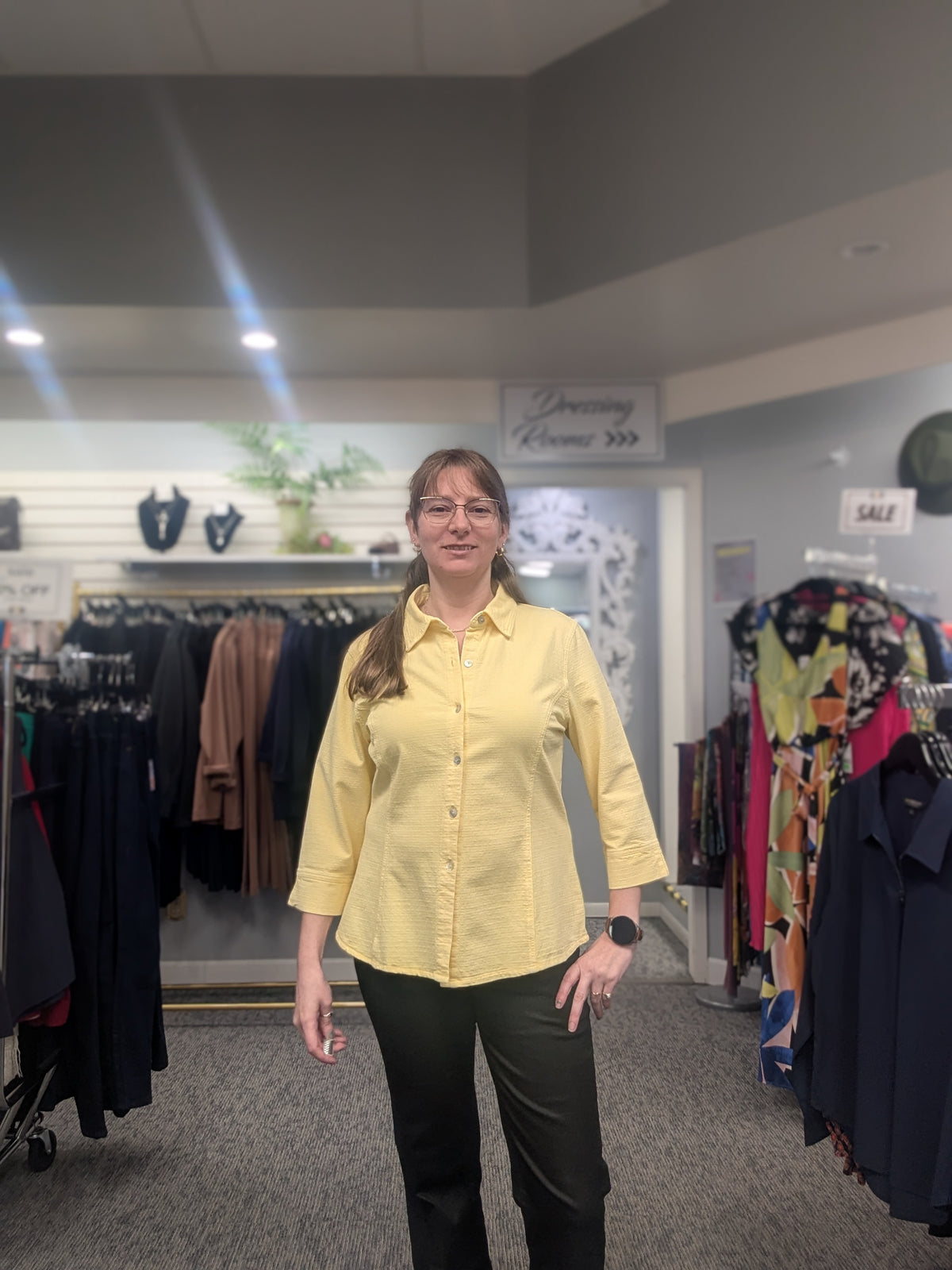 Focus Stretch Pucker Jaquard 3/4 Sleeve Blouse