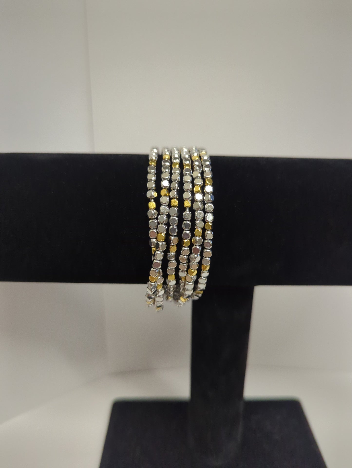 SEA LILY 6 STRAND SILVER WITH SILVER AND GOLD BEADS BRACELET