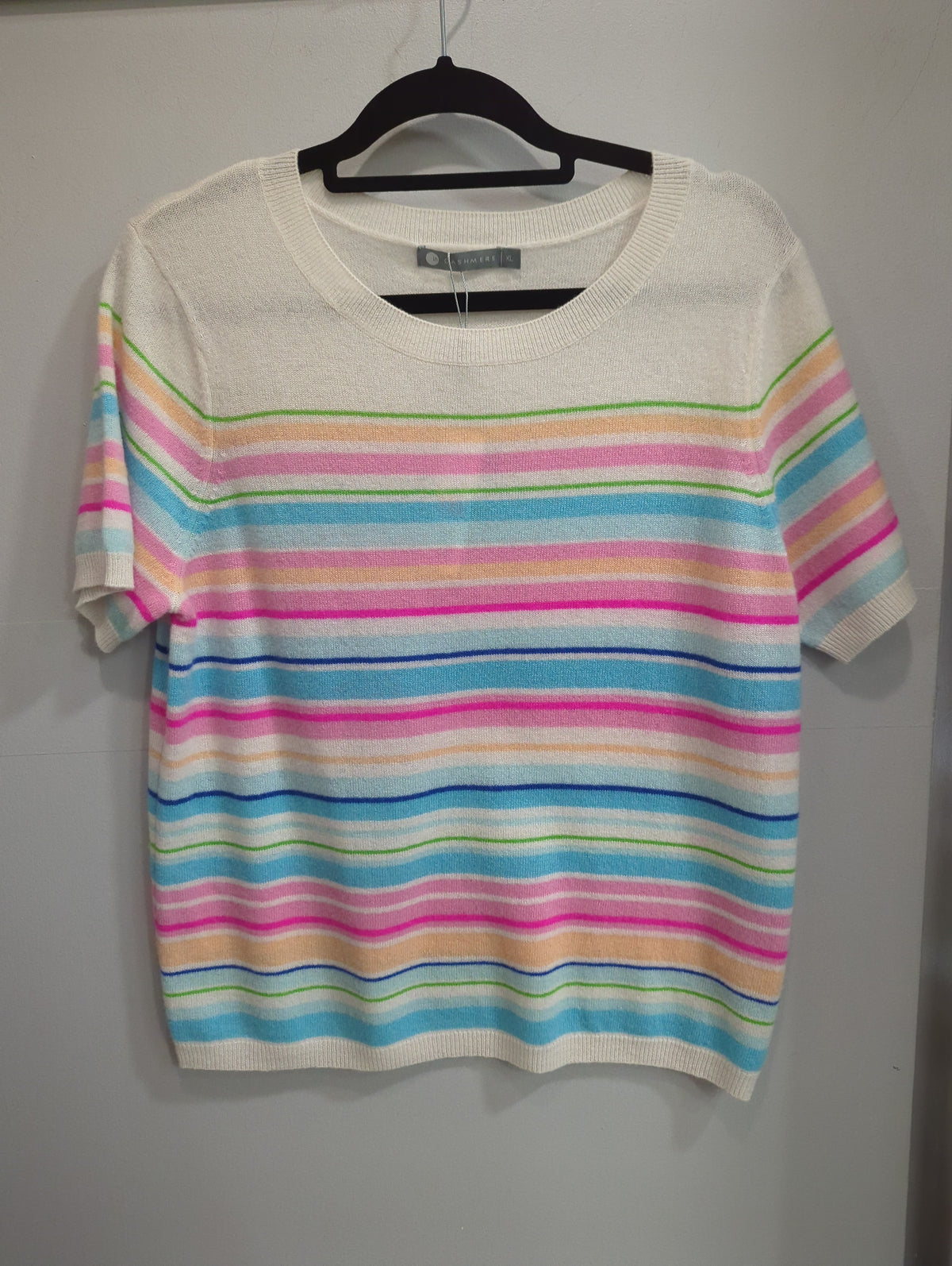 CASHMERE SHORT SLEEVE STRIPE SWEATER