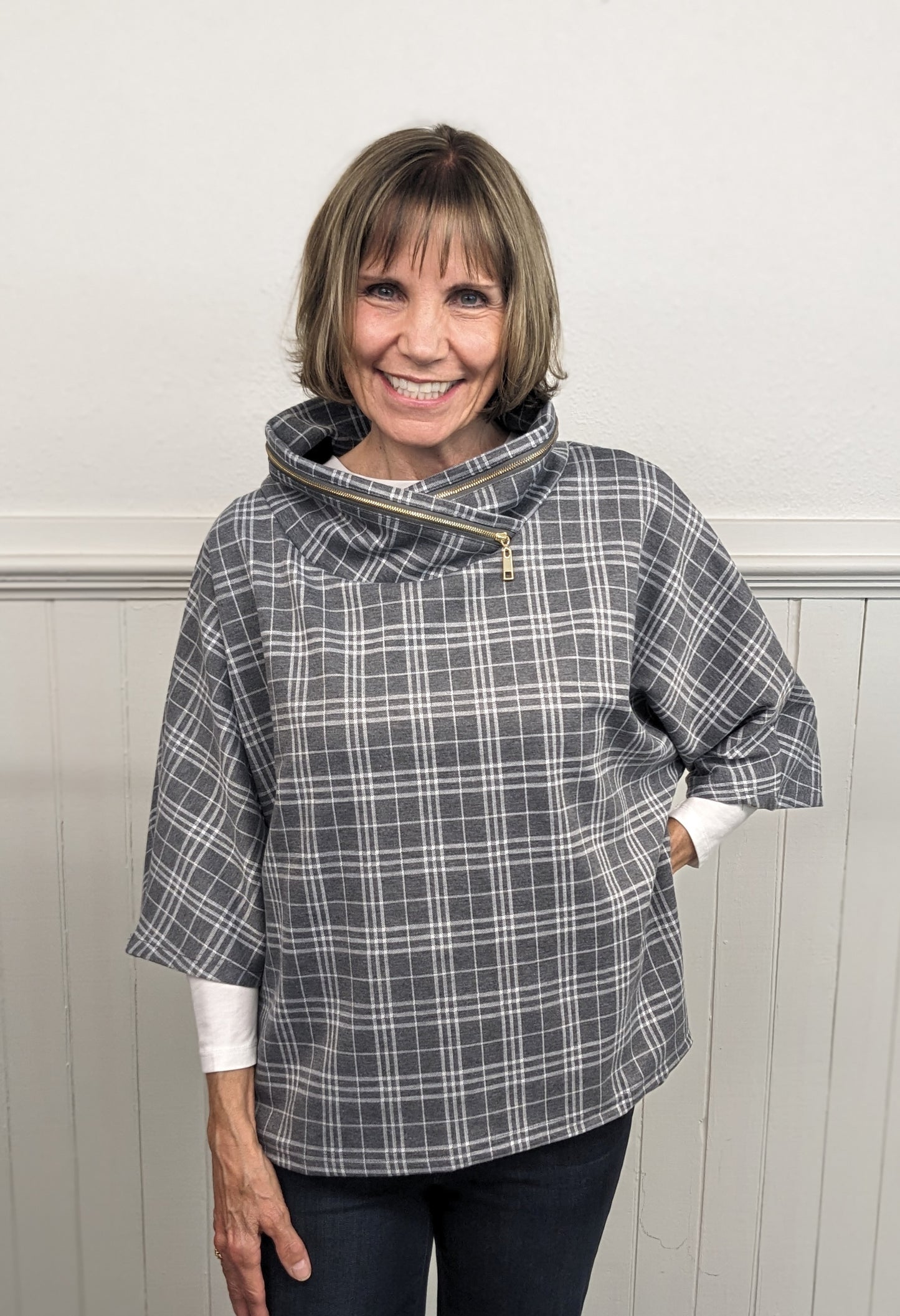 ZIPPERED FUNNEL NECK SWEATER