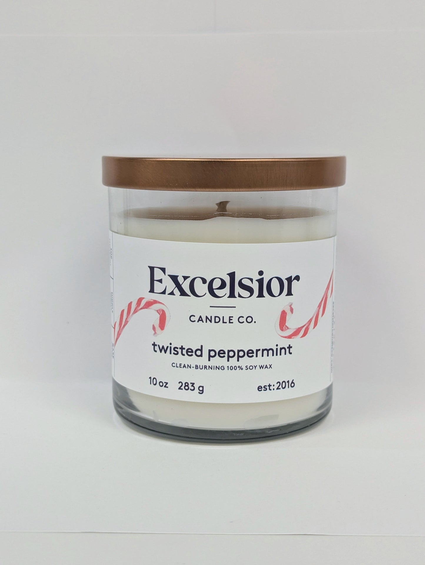 EXCELSIOR CANDLE CO. TWISTED PEPPERMINT SOY CANDLE
