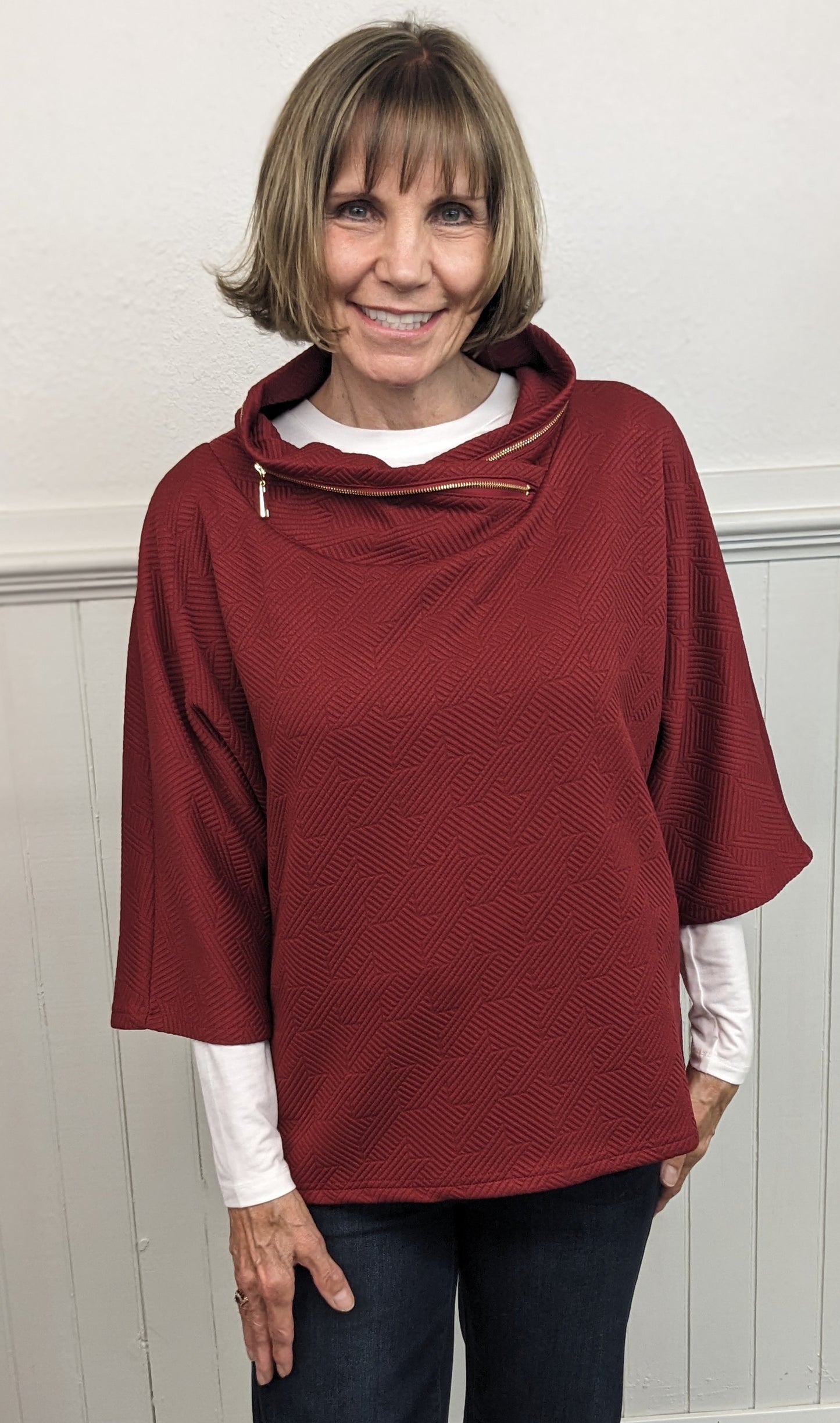 ZIIPPERED FUNNEL NECK SWEATER