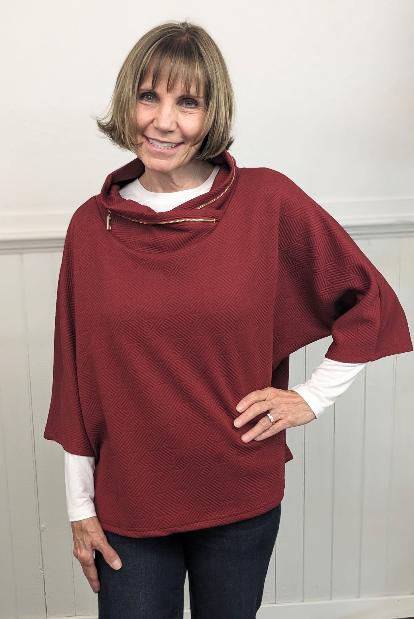 ZIIPPERED FUNNEL NECK SWEATER