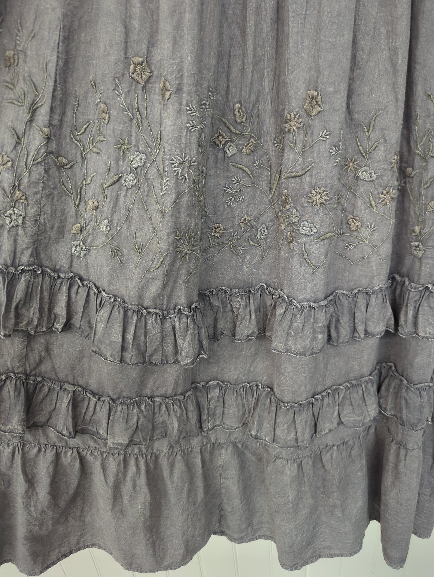 Paper Lace Grey Full Length Dress with Embroidery