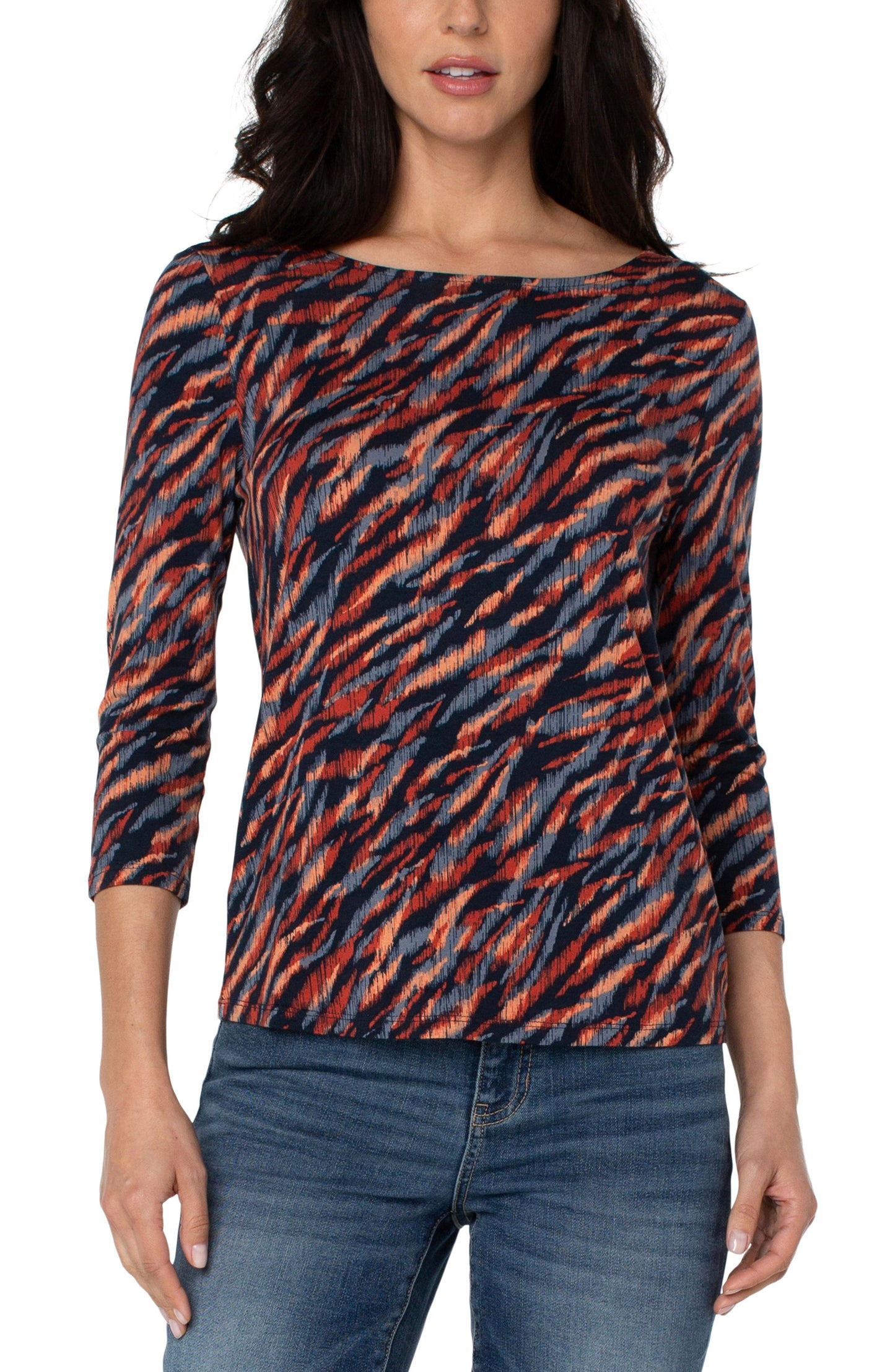 LIVERPOOL SCOOP BACK 3/4 LENGTH SLEEVE KNIT TOP