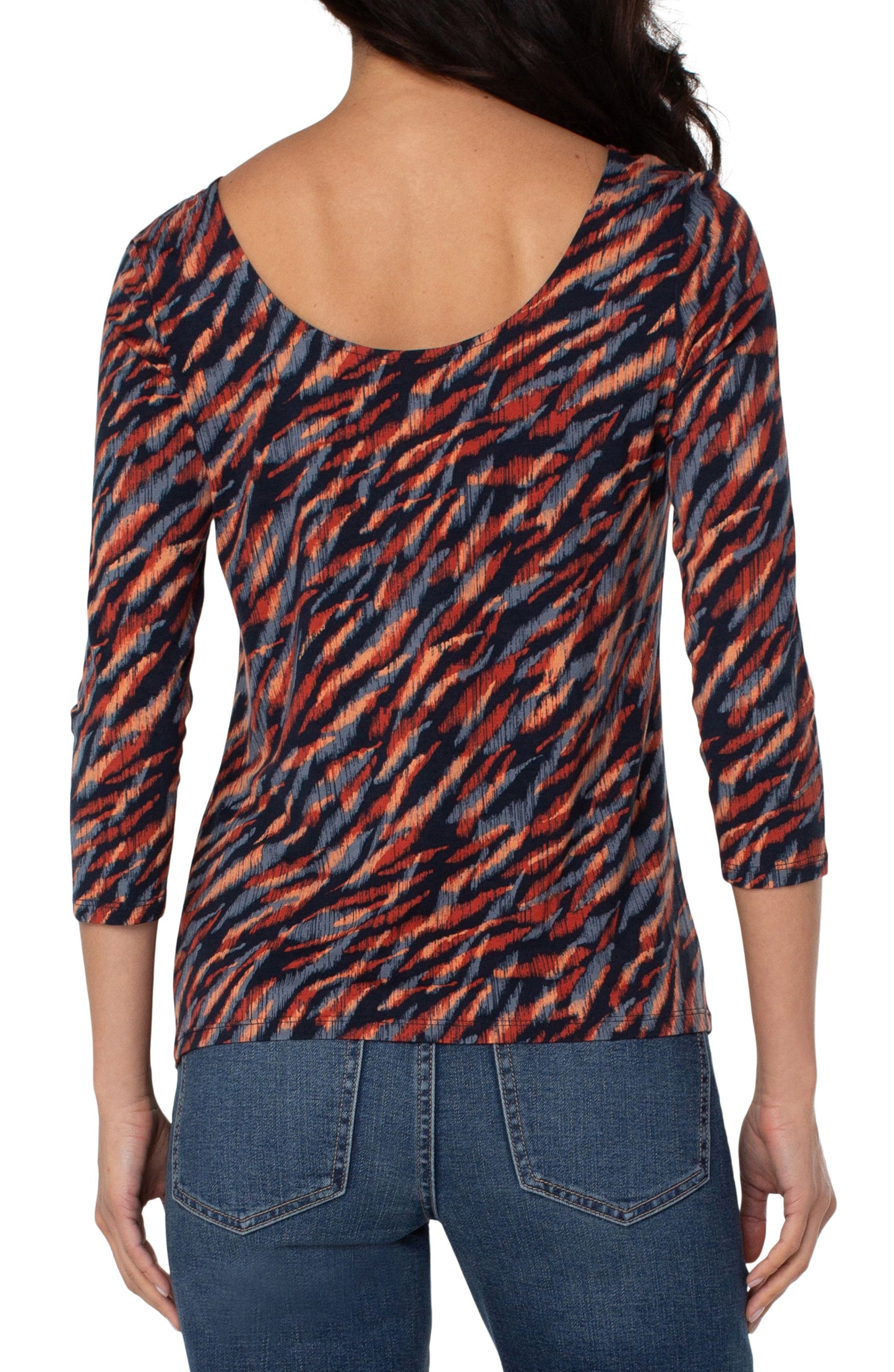 LIVERPOOL SCOOP BACK 3/4 LENGTH SLEEVE KNIT TOP