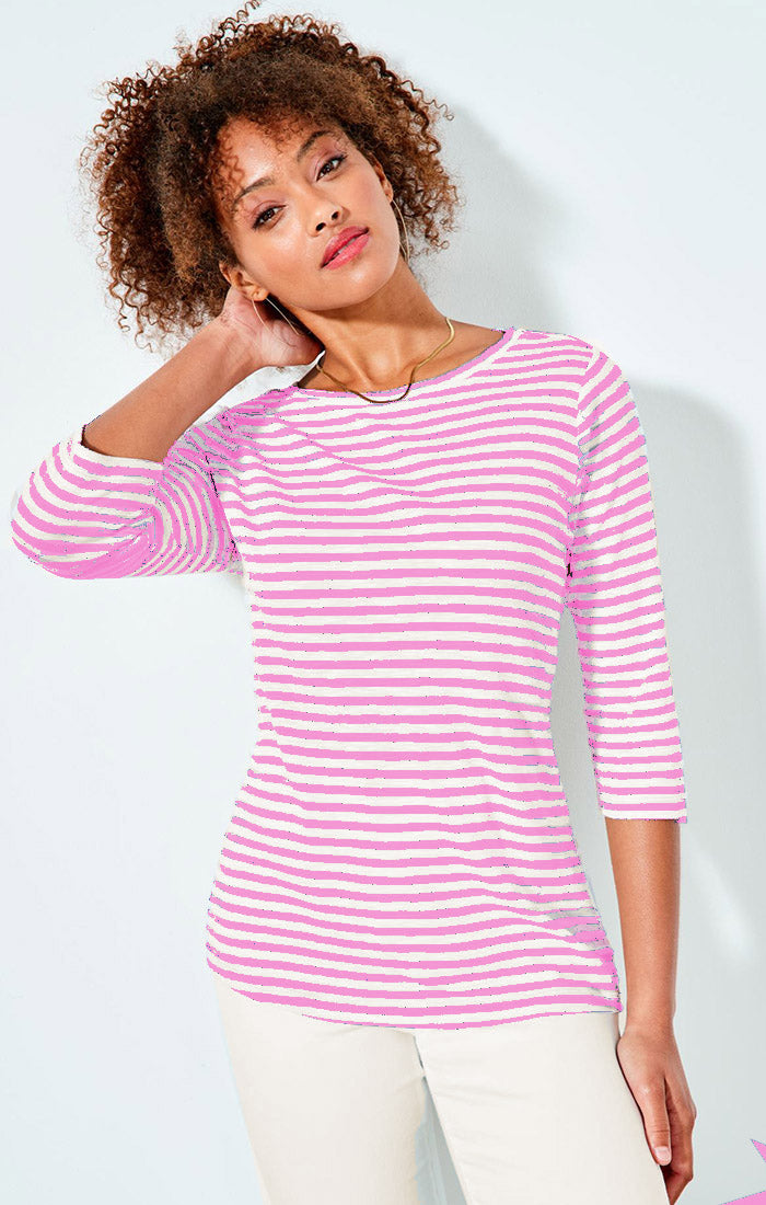 NZT 3/4 SLEEVE STRIPE BOAT TEE