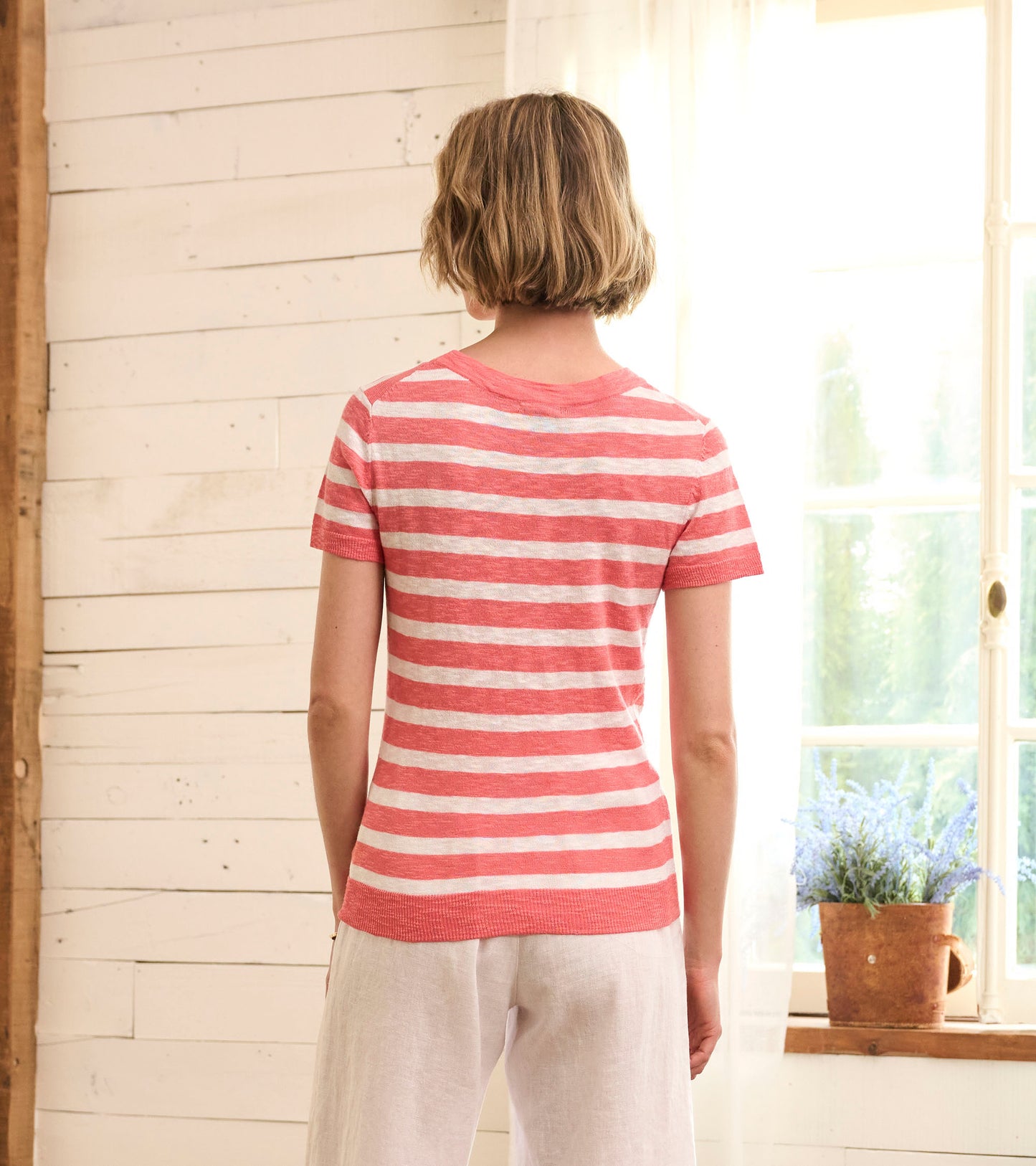 HATLEY SIMONE KNIT TEE - CORAL STRIPES