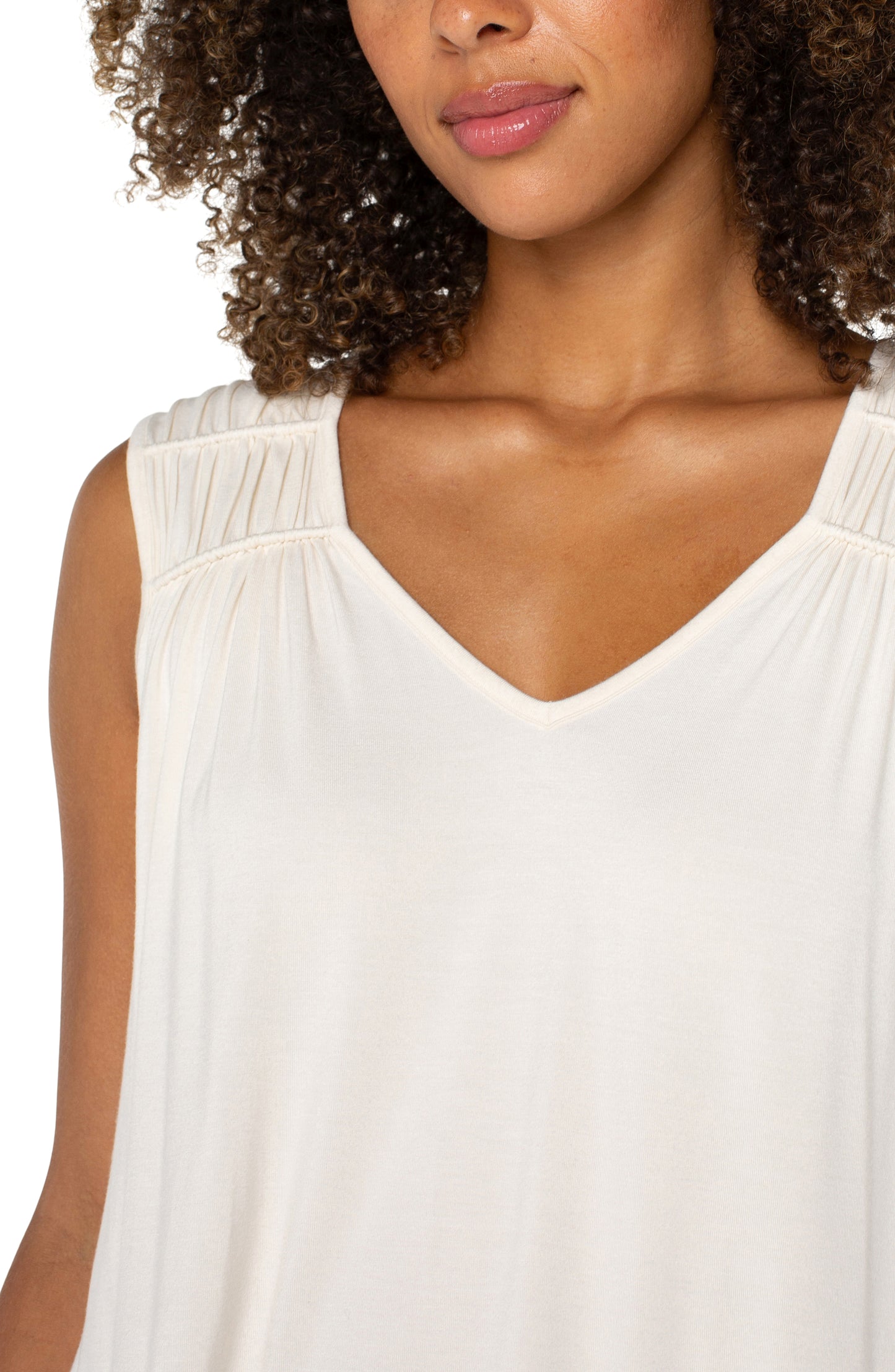 LIVERPOOL SLEEVELESS SHIRRED DETAIL KNIT TOP