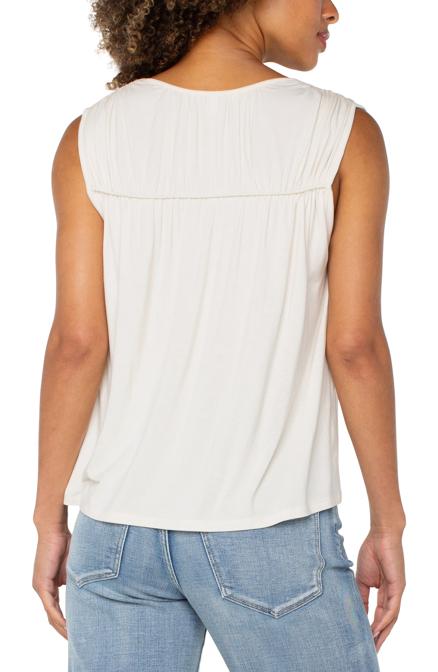 LIVERPOOL SLEEVELESS SHIRRED DETAIL KNIT TOP