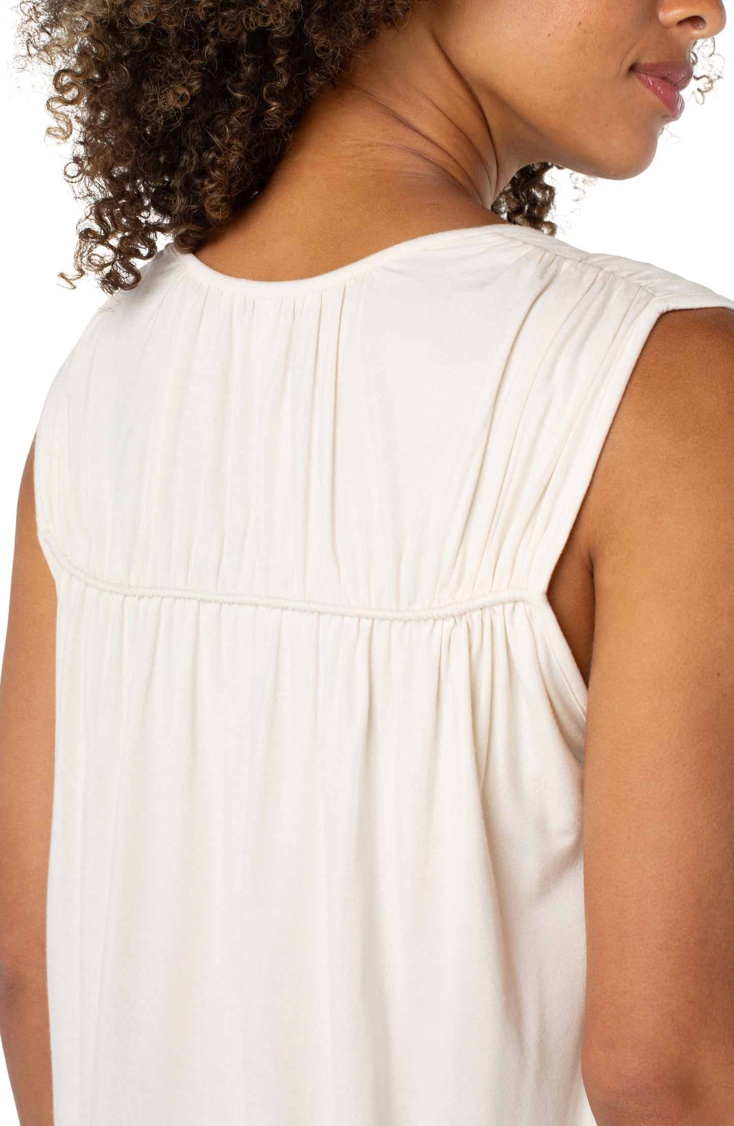 LIVERPOOL SLEEVELESS SHIRRED DETAIL KNIT TOP