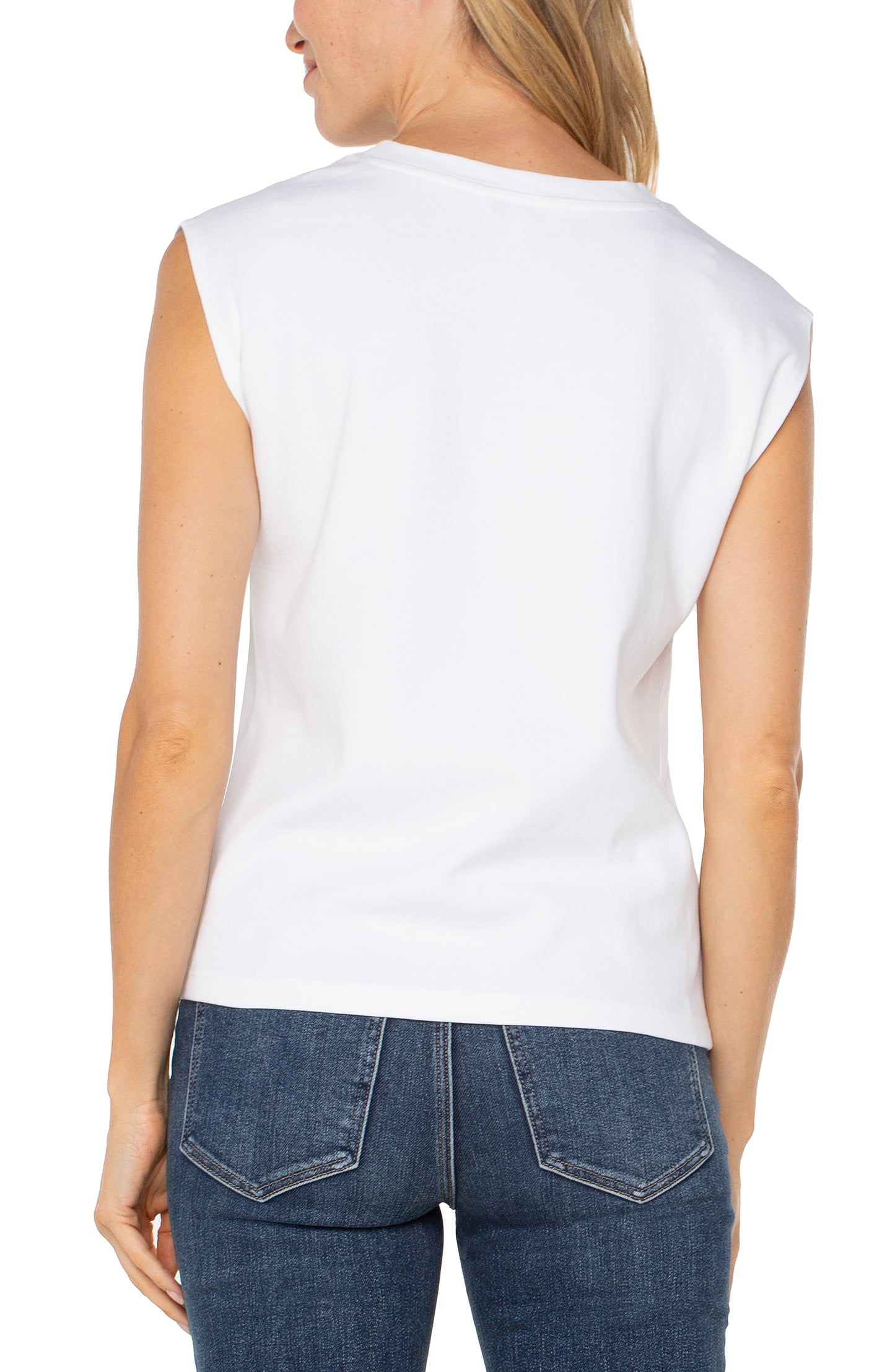 LIVERPOOL CAP SLEEVE DOLAMN V-NECK KNIT TOP WITH EMBROIDERY