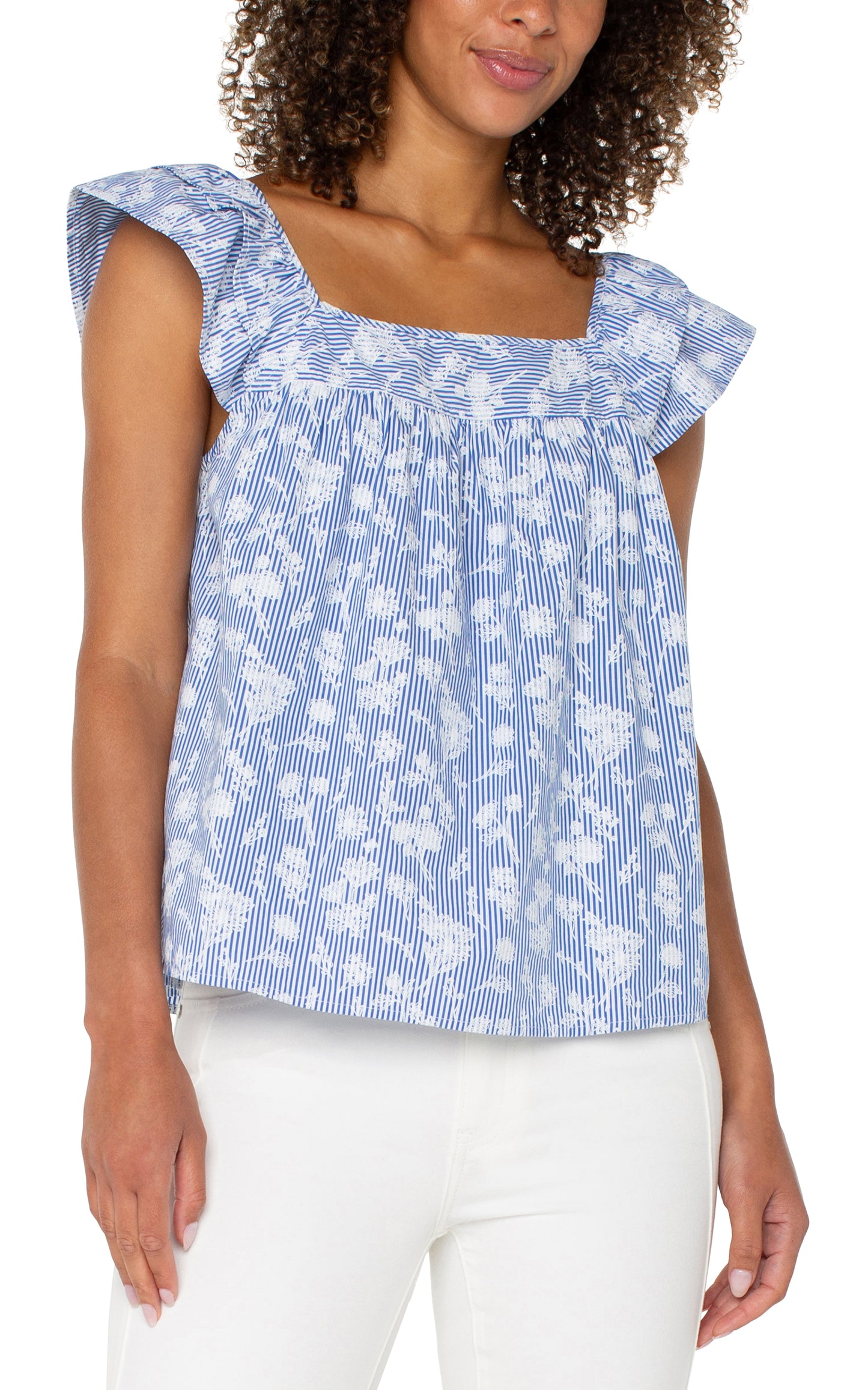 LIVERPOOL SHORT SLEEVE SQUARE NECK WOVEN BLOUSE