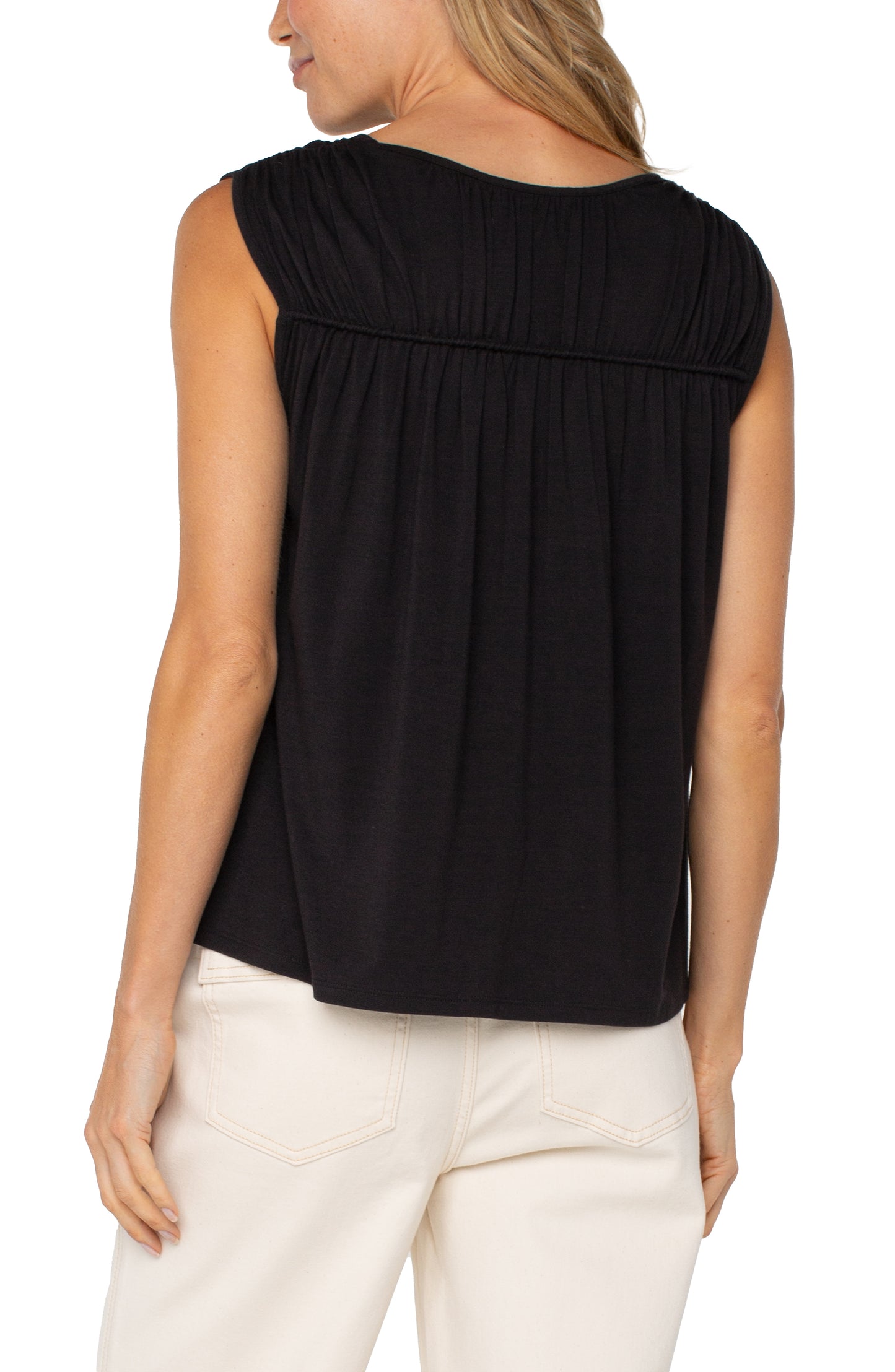LIVERPOOL SLEEVELESS SHIRRED DETAIL KNIT TOP