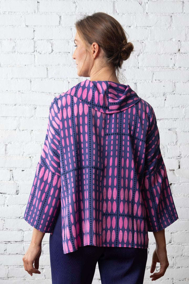 OLIVIA CREPE GEORGETTE GRID CITY COWL PULLOVER