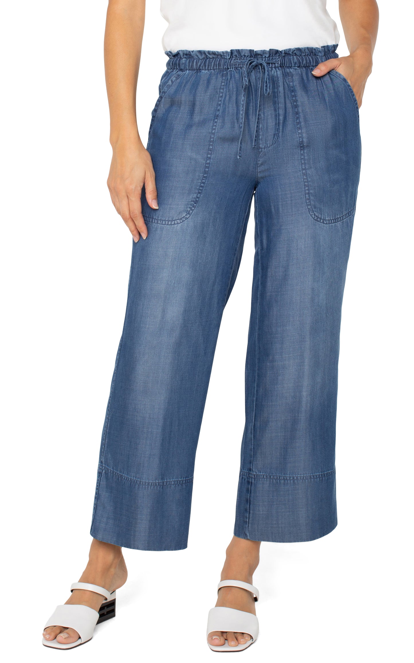 LIVERPOOL PULL ON TIE WAIST WIDE LEG ANKLE PANTS