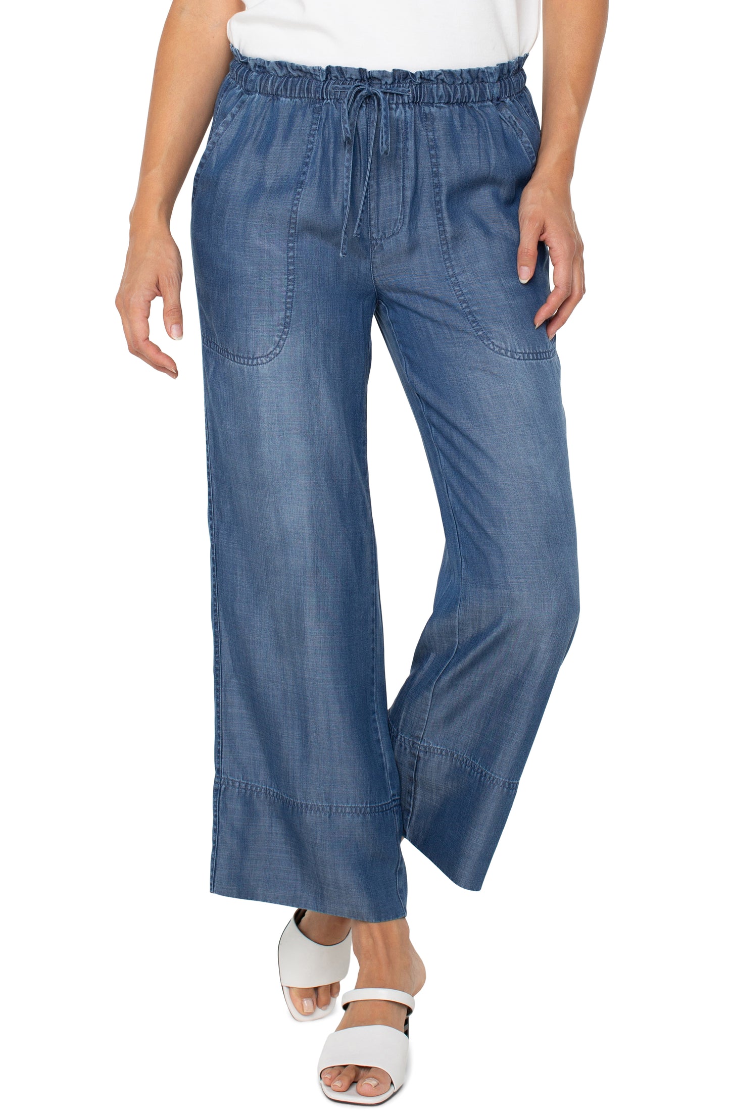 LIVERPOOL PULL ON TIE WAIST WIDE LEG ANKLE PANTS