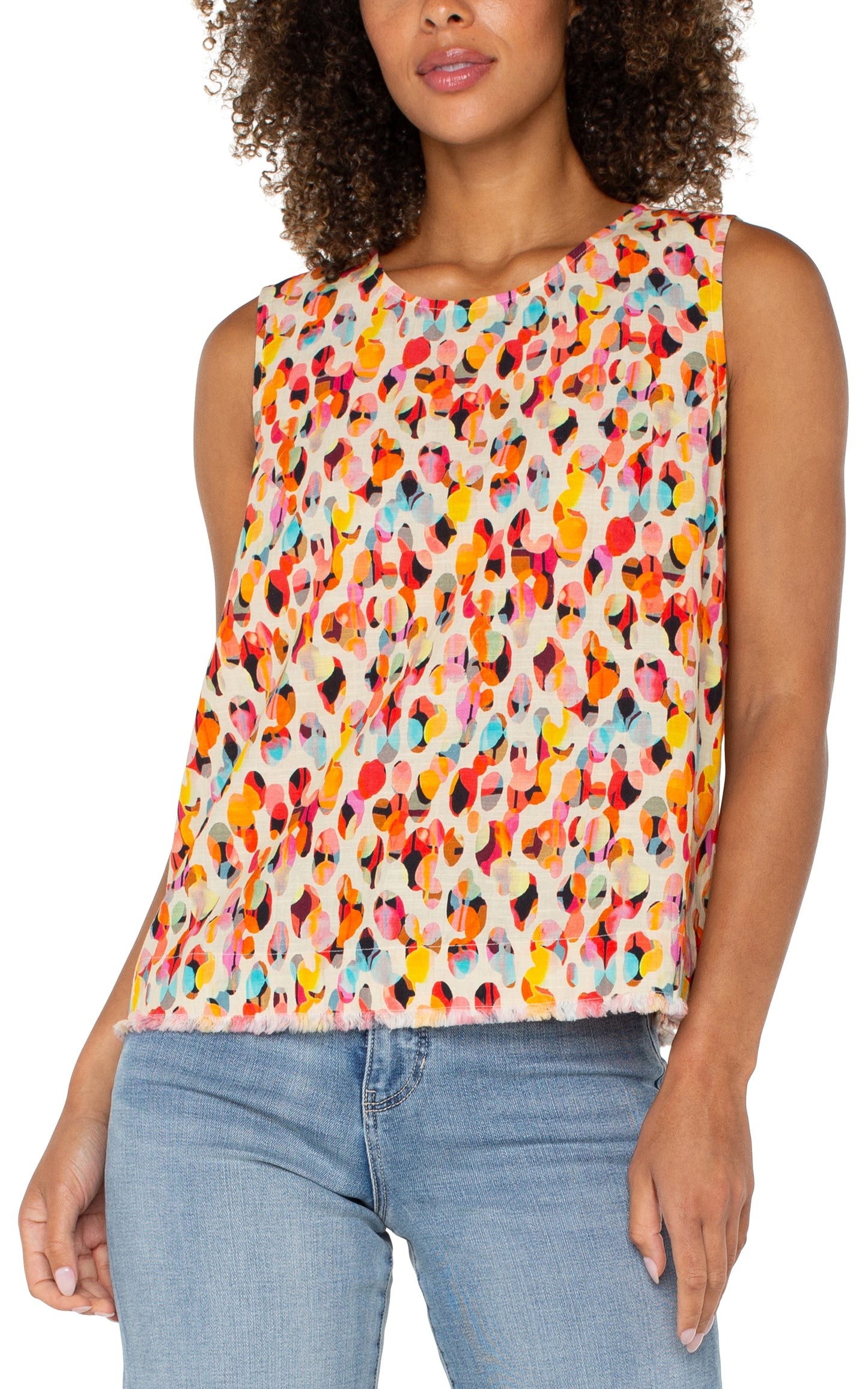 LIVERPOOL SLEEVELESS BUTTON BACK FRAY HEM WOVEN TOP