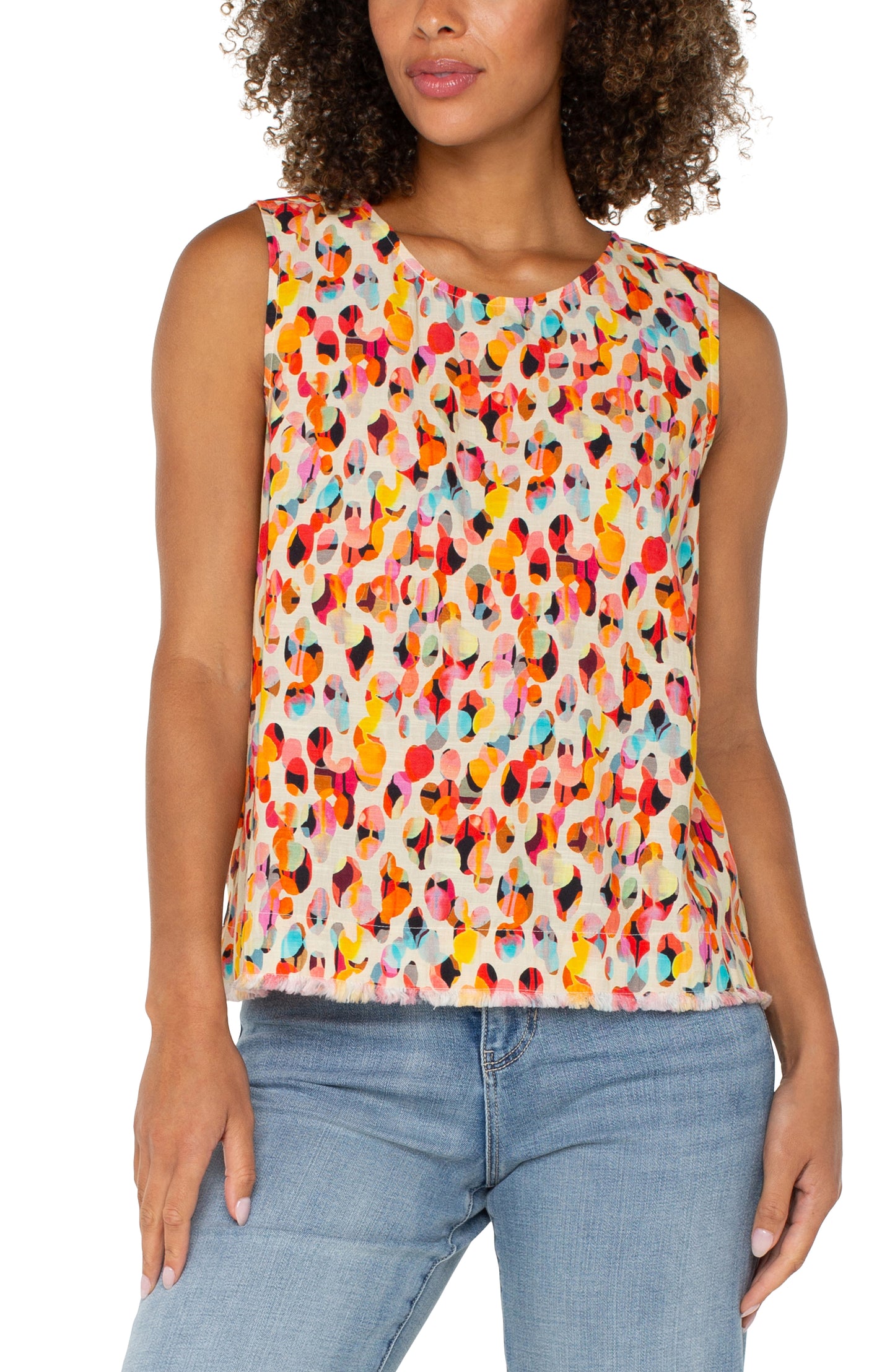 LIVERPOOL SLEEVELESS BUTTON BACK FRAY HEM WOVEN TOP