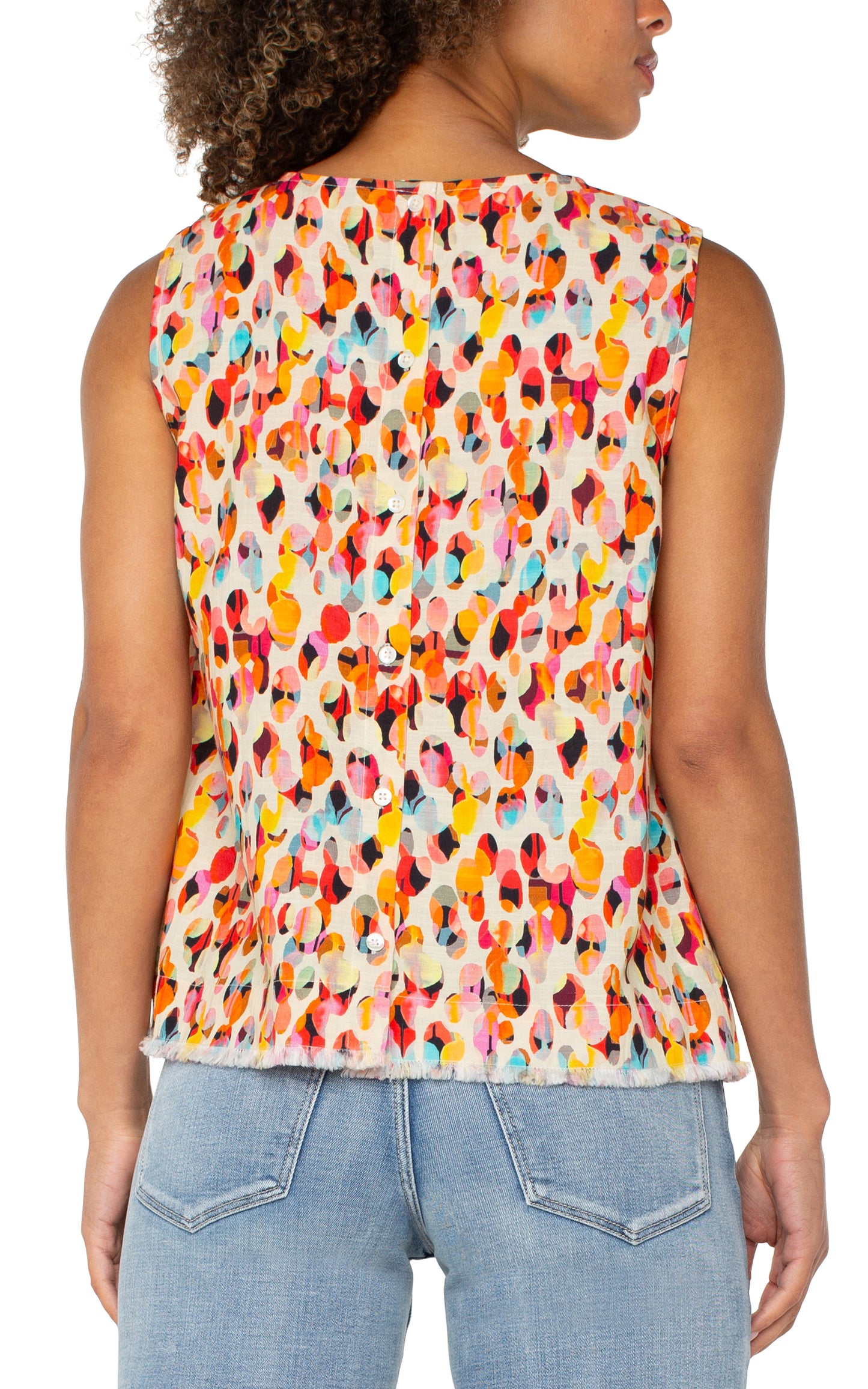LIVERPOOL SLEEVELESS BUTTON BACK FRAY HEM WOVEN TOP