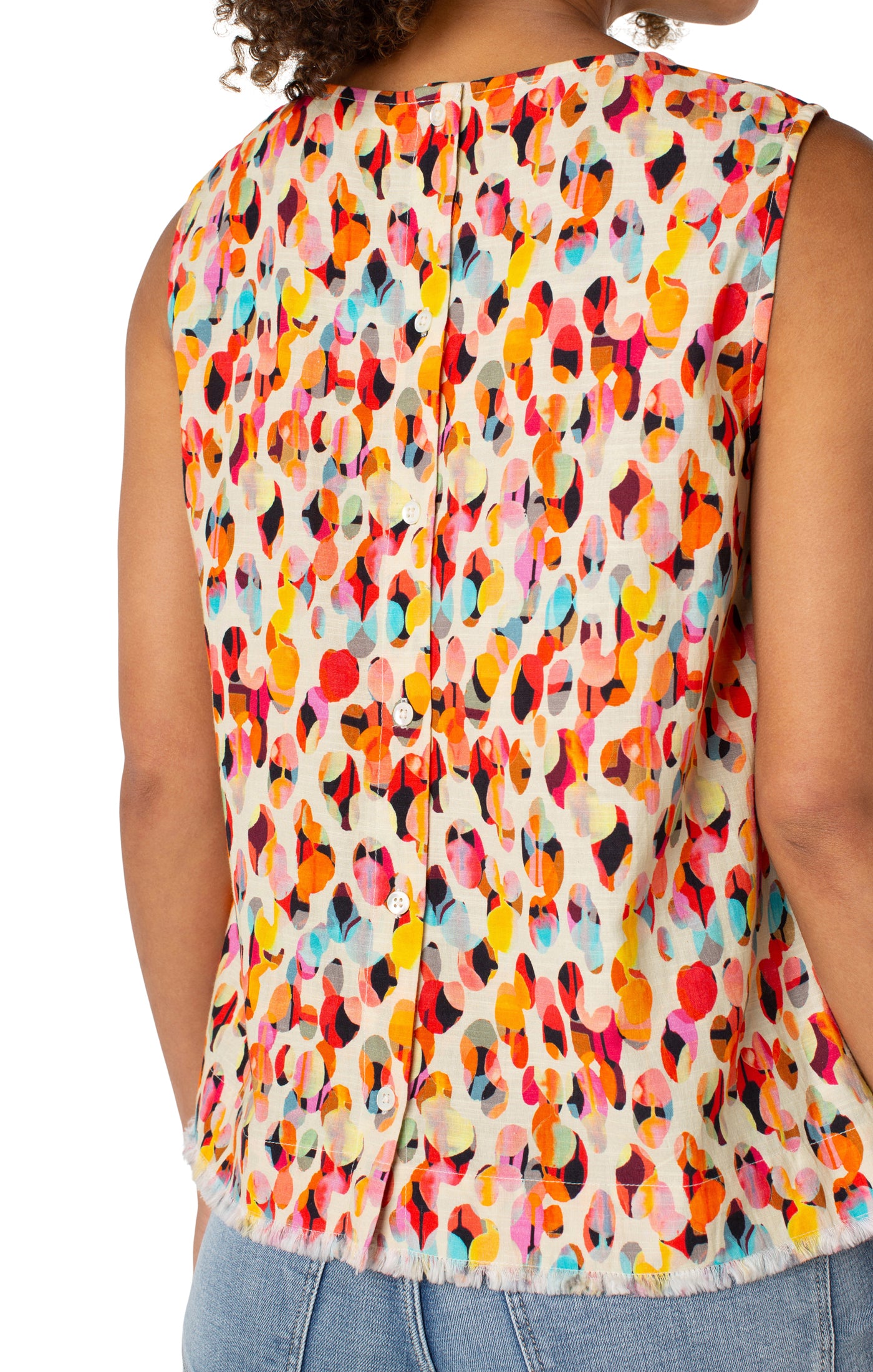 LIVERPOOL SLEEVELESS BUTTON BACK FRAY HEM WOVEN TOP