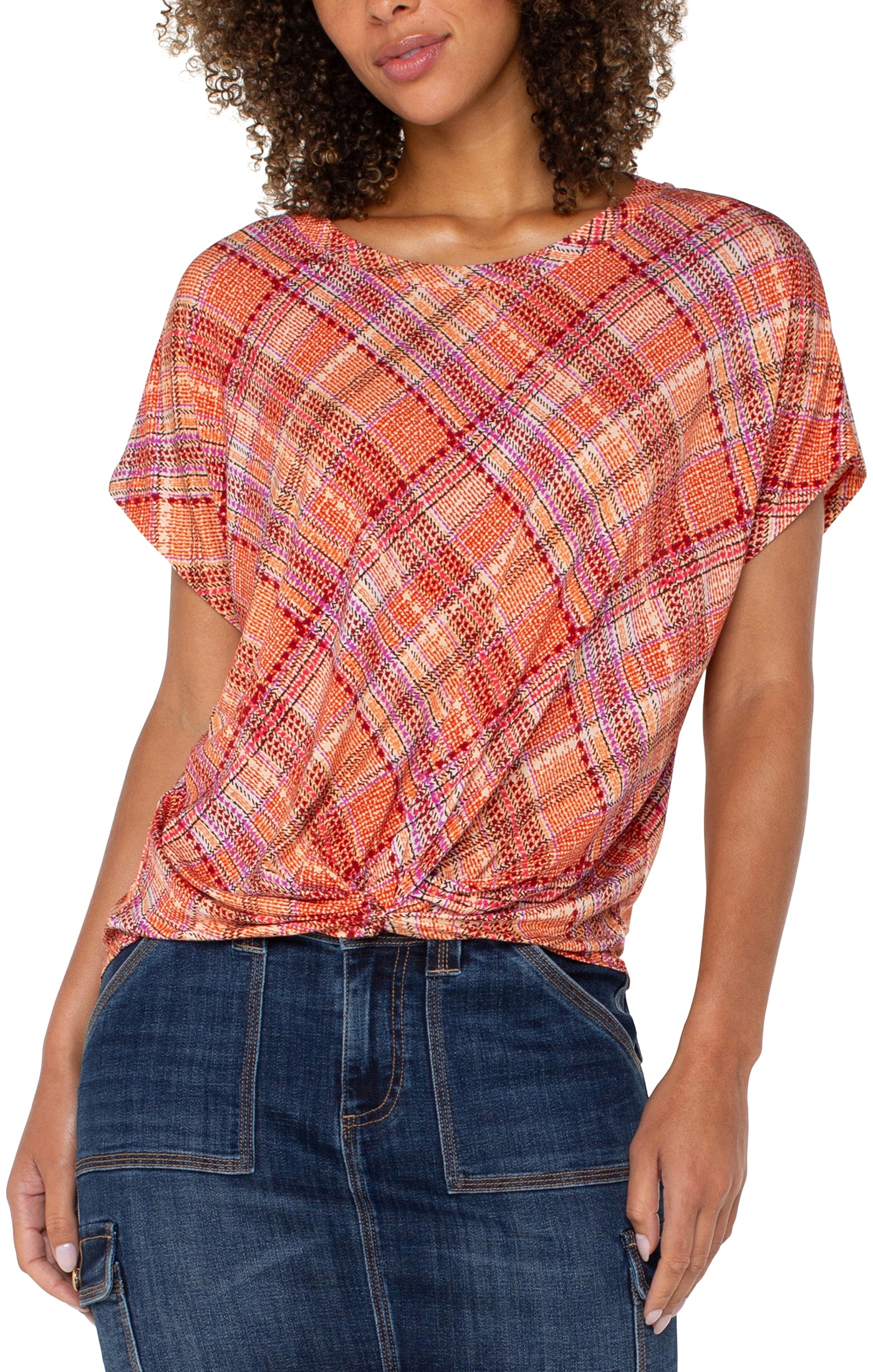 LIVERPOOL CREW NECK KNIT TOP WITH FRONT TWIST DETAIL