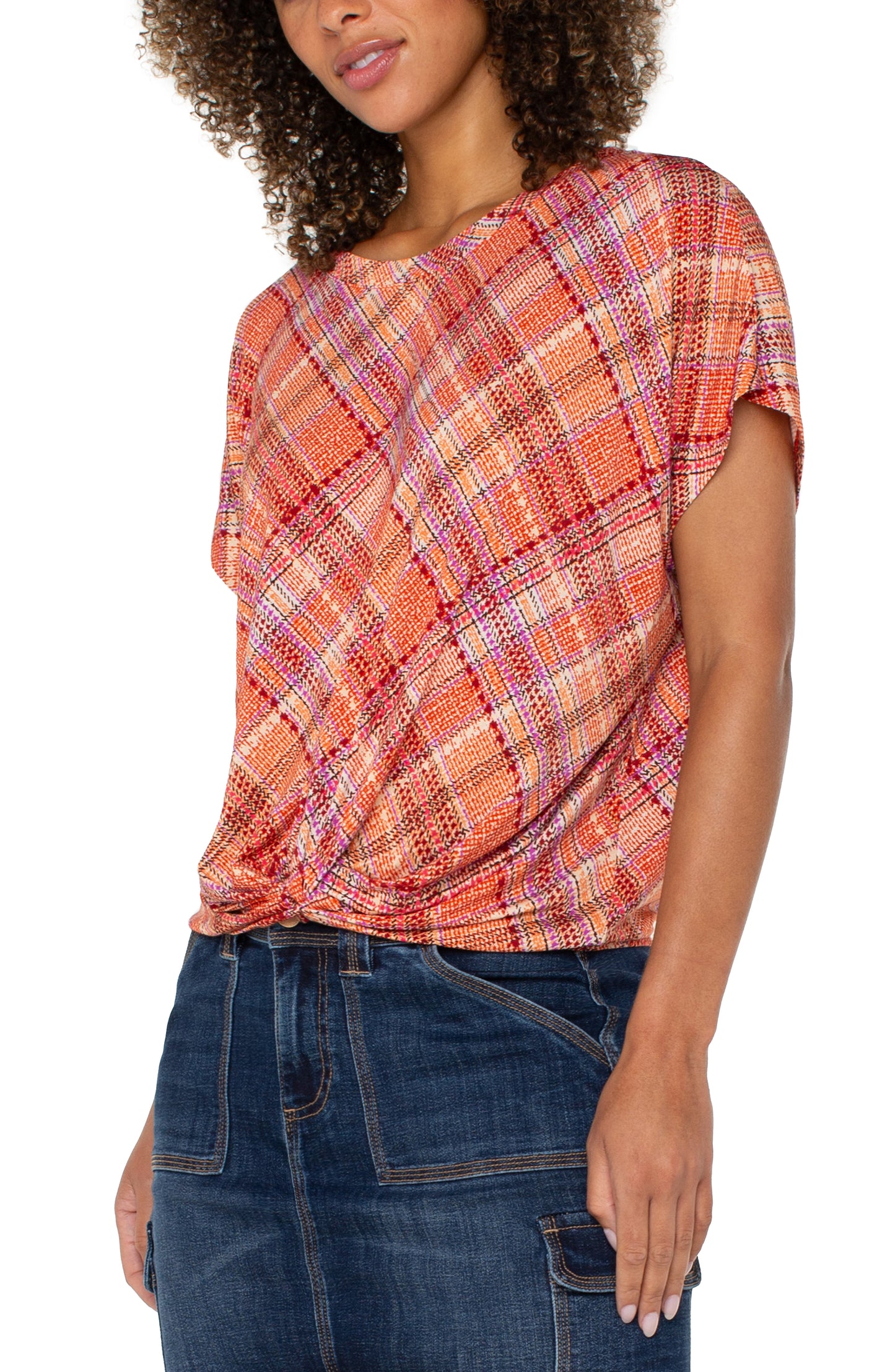 LIVERPOOL CREW NECK KNIT TOP WITH FRONT TWIST DETAIL